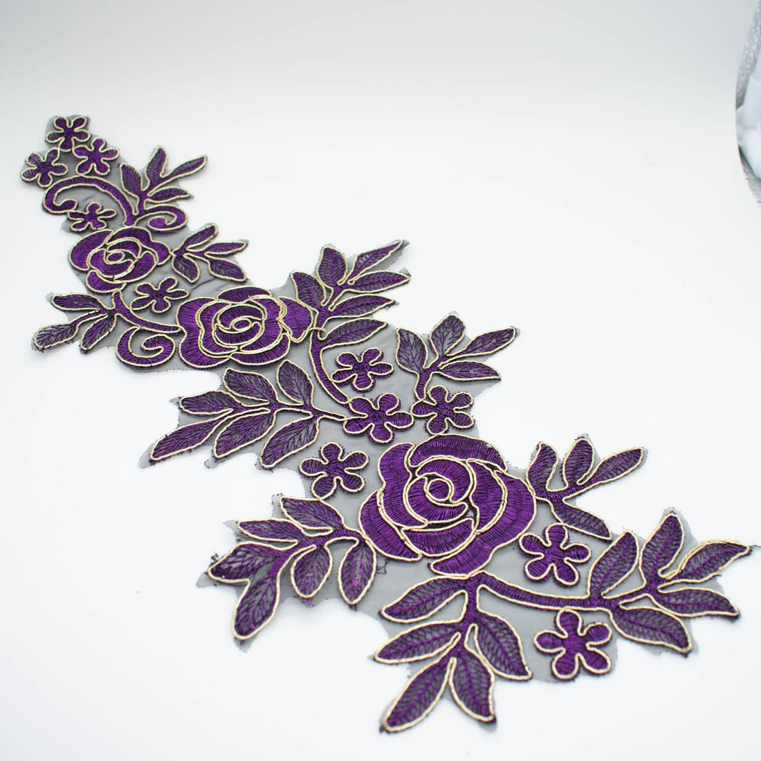 Purple Flower Embroidered Lace Applique Motif Design-MOT-N
