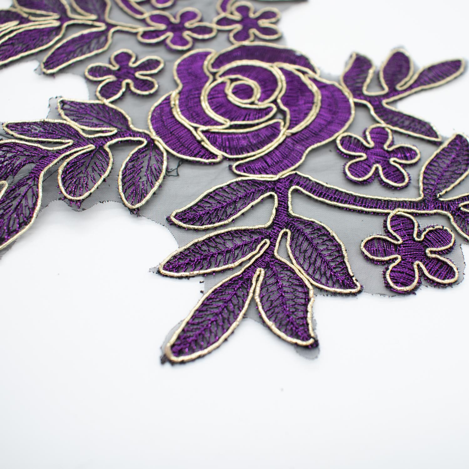 Purple Flower Embroidered Lace Applique Motif Design-MOT-N