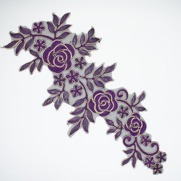 Purple Flower Embroidered Lace Applique Motif Design-MOT-N