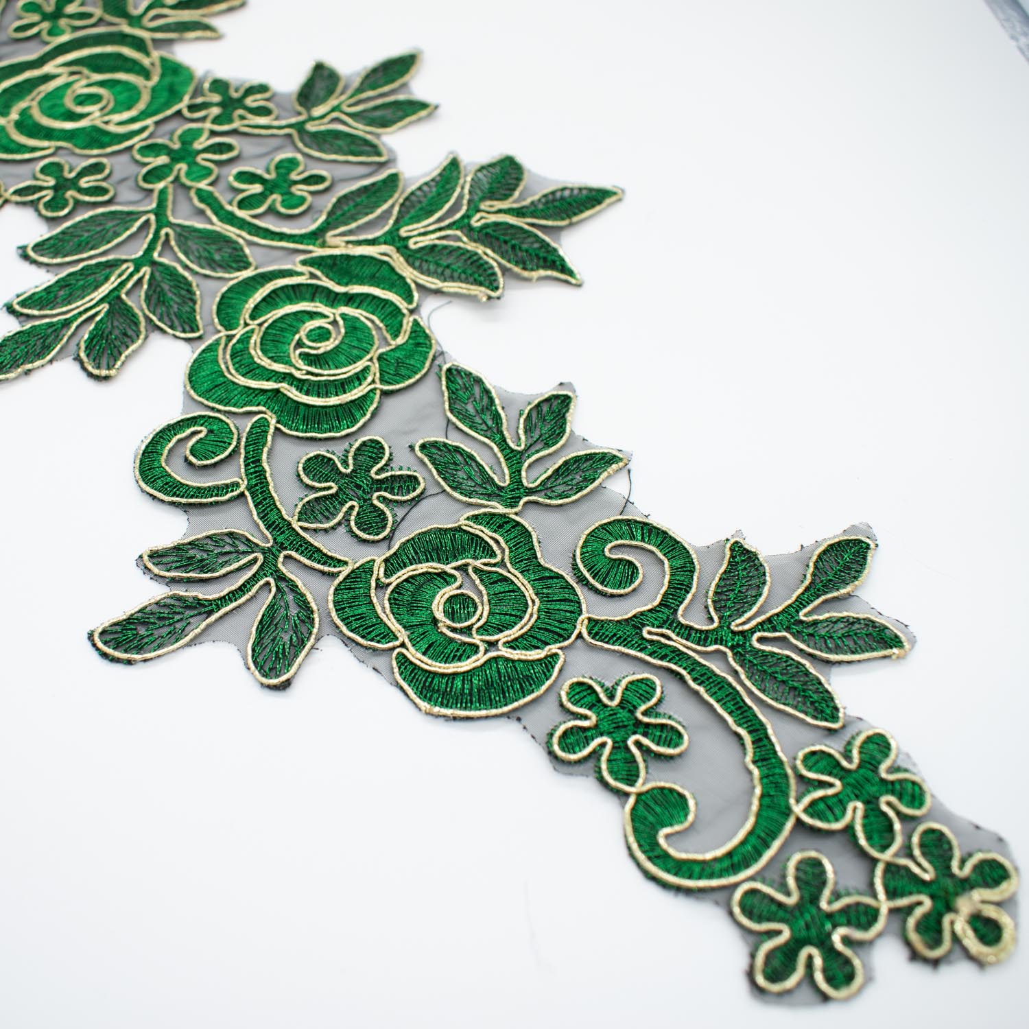 Green Flower Embroidered Lace Applique Motif Design-MOT-N