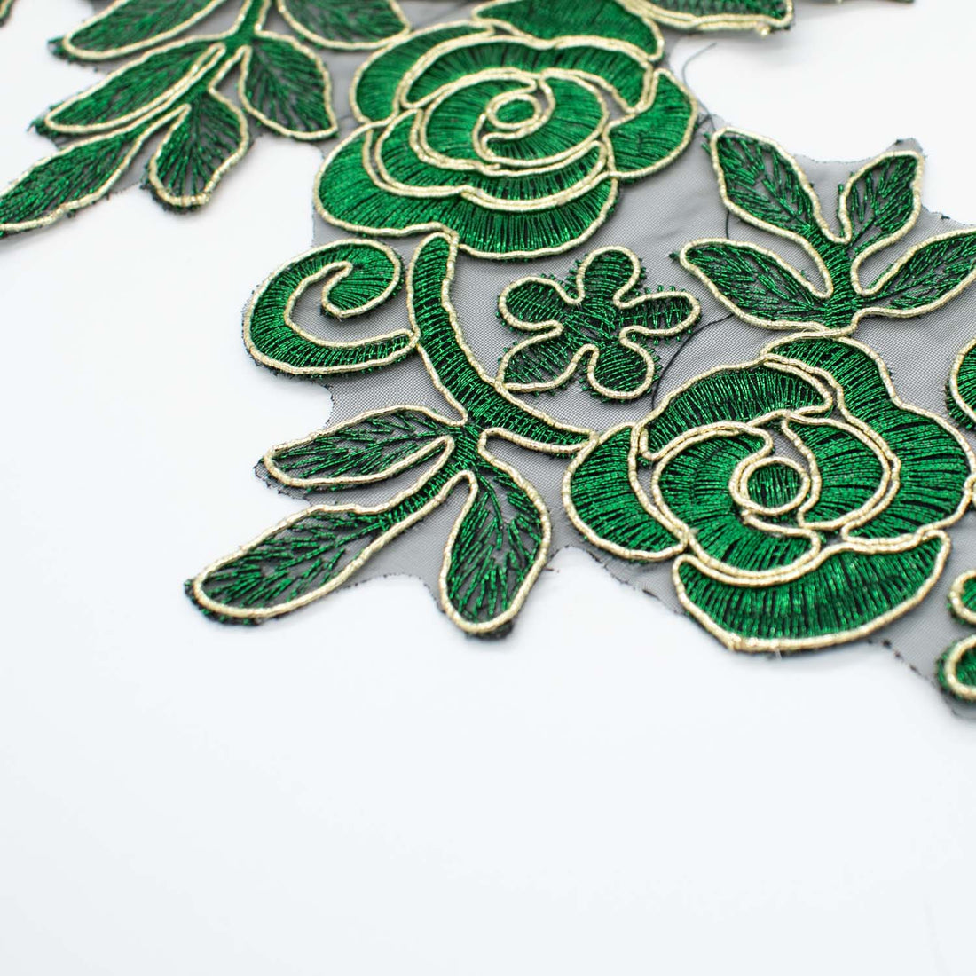 Green Flower Embroidered Lace Applique Motif Design-MOT-N