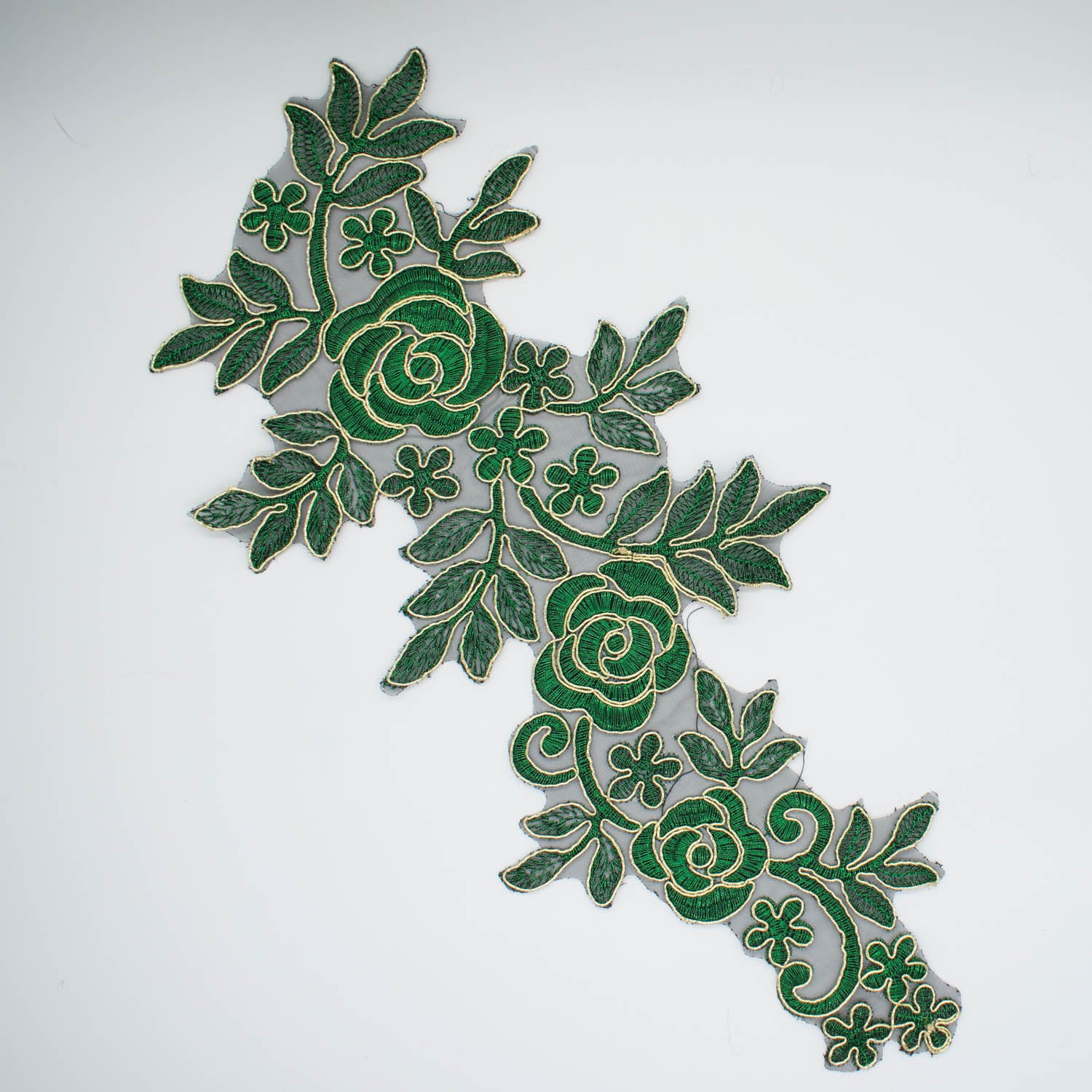 Green Flower Embroidered Lace Applique Motif Design-MOT-N