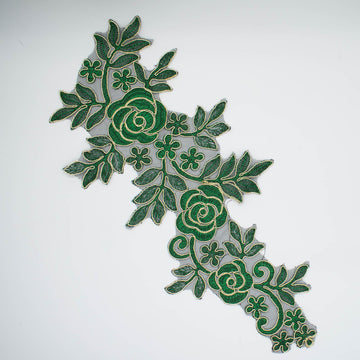 Green Flower Embroidered Lace Applique Motif Design-MOT-N