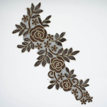 Brown Flower Embroidered Lace Applique Motif Design-MOT-N