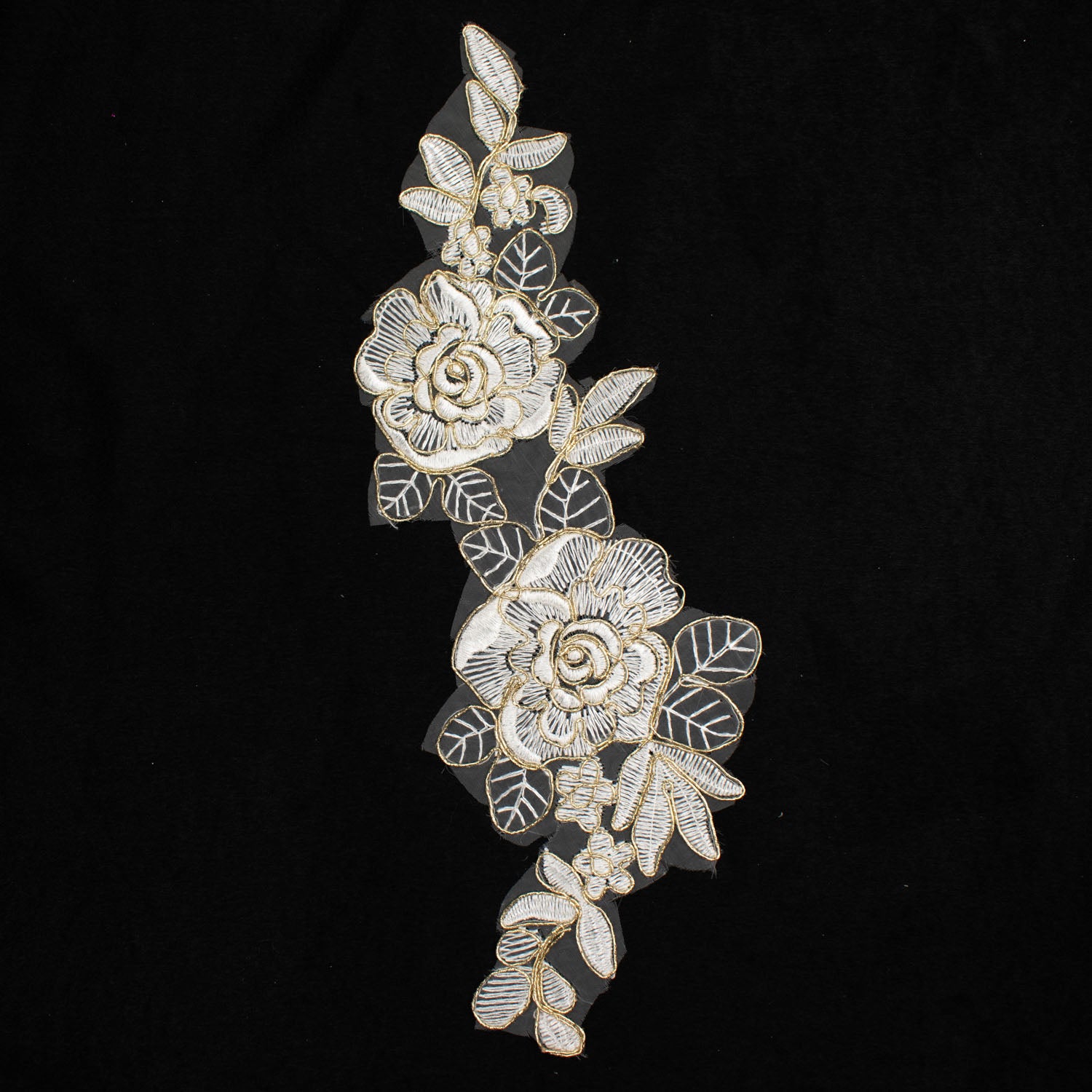 Gold & White Flower Embroidered Lace Applique Motif Design-MOT-Q