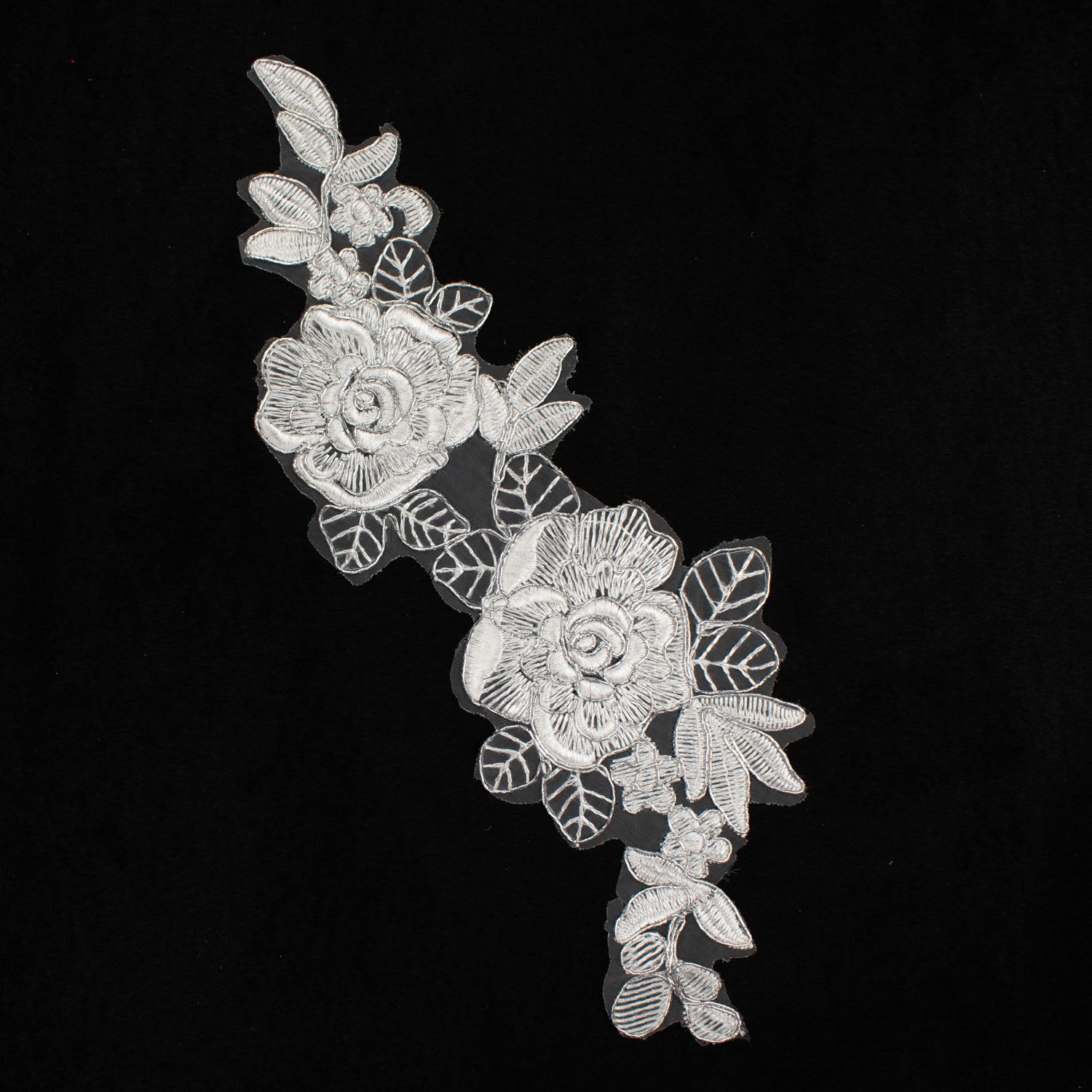 Silver & White Flower Embroidered Lace Applique Motif Design-MOT-Q