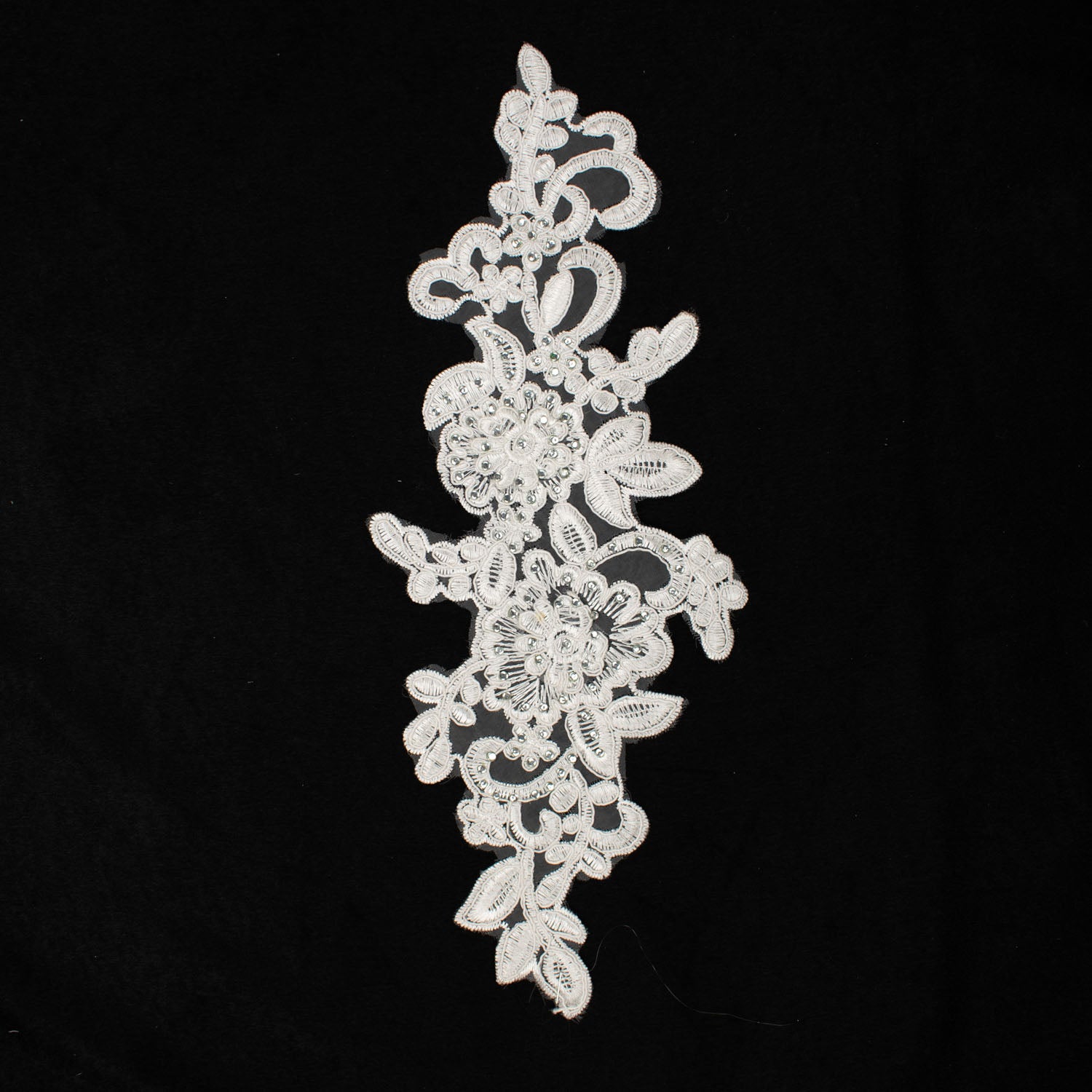 White Flower & Dinamante Embroidered Lace Applique Motif Design-MOT-R