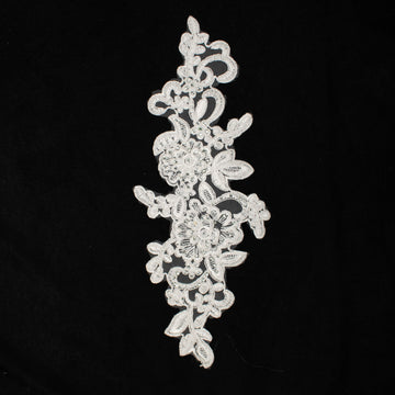 White Flower & Dinamante Embroidered Lace Applique Motif Design-MOT-R
