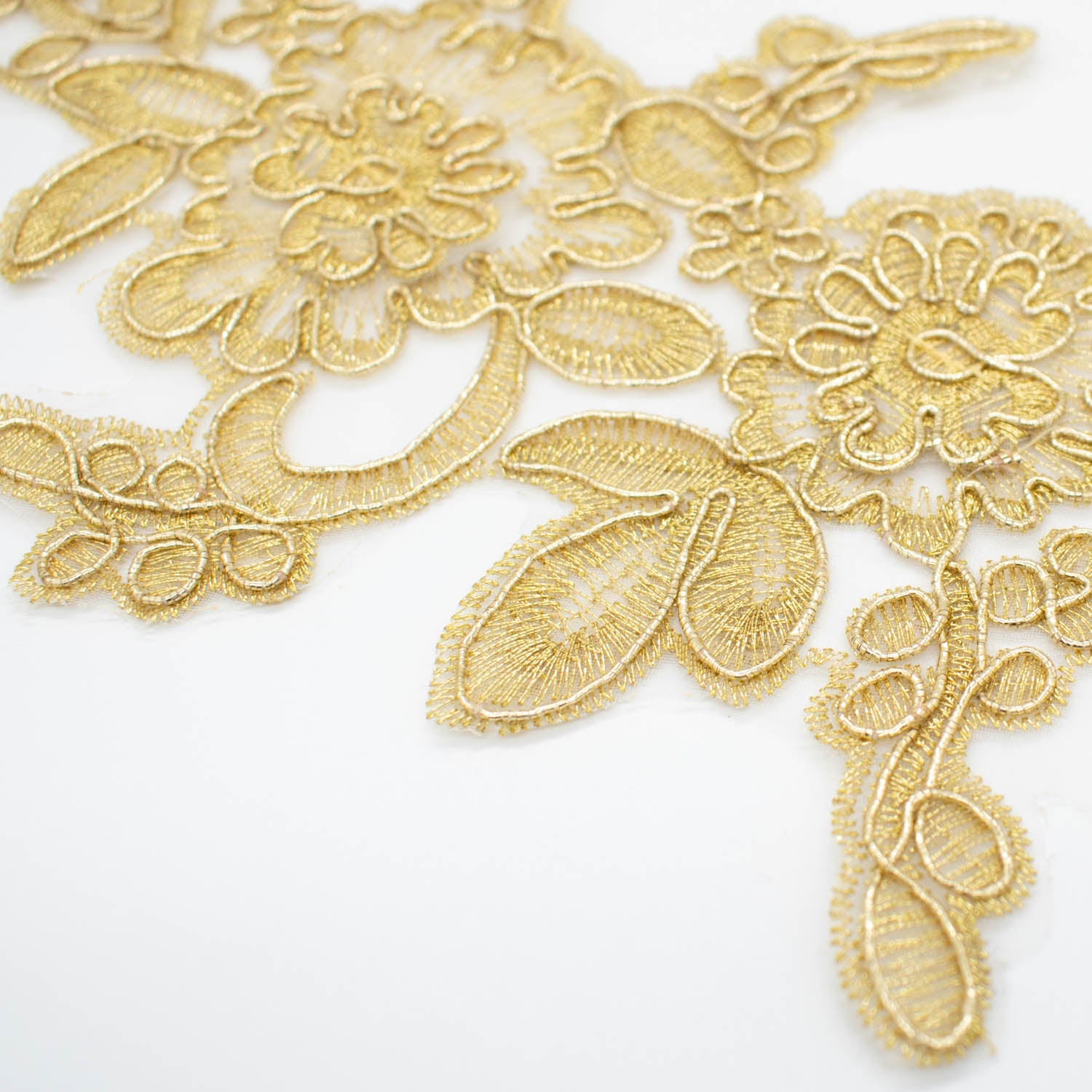 Gold Flower Embroidered Lace Applique Motif Design-MOT-S
