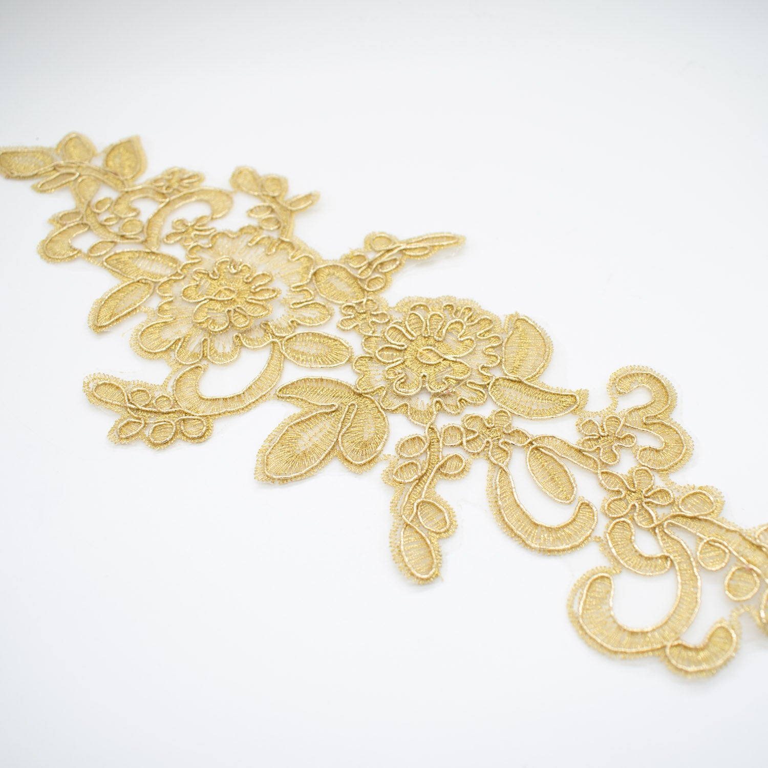 Gold Flower Embroidered Lace Applique Motif Design-MOT-S