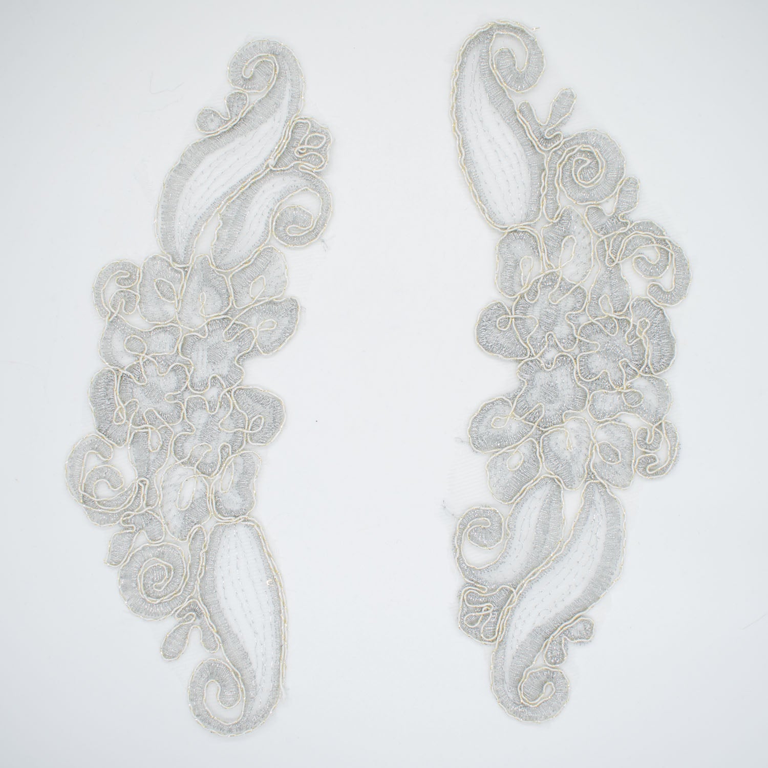 Silver & White Flower Embroidered Lace Applique Motif Design-MOT-U