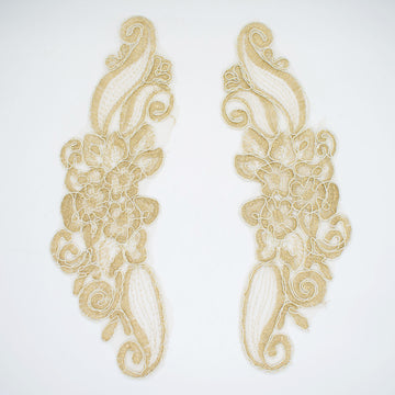 Gold  Flower Embroidered Lace Applique Motif Design-MOT-U