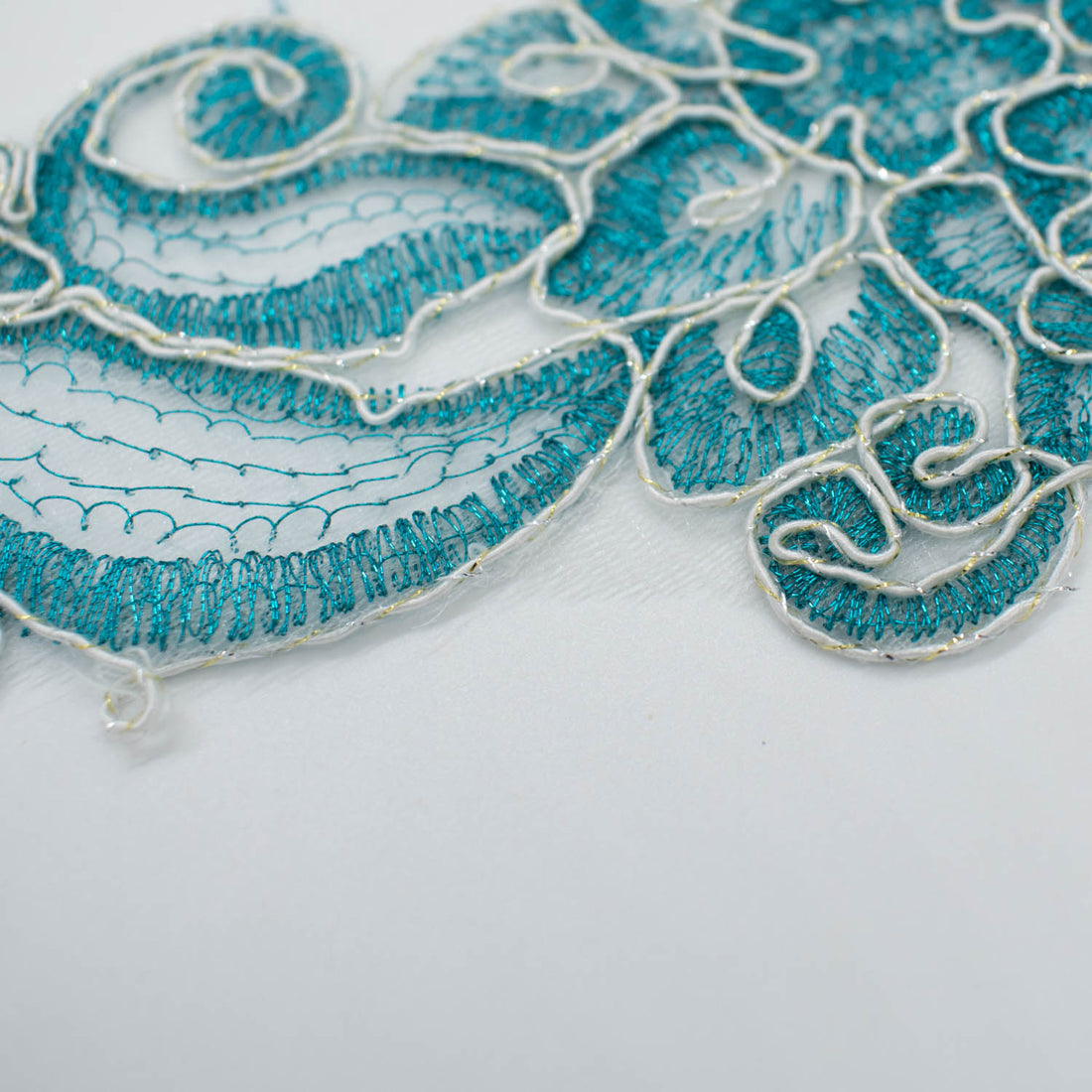 Teal Flower Embroidered Lace Applique Motif Design-MOT-U