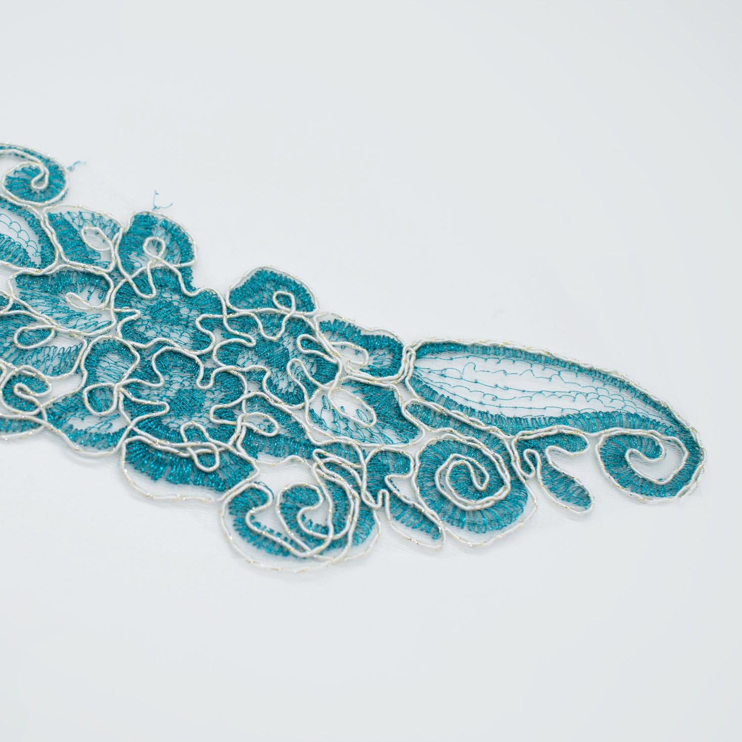 Teal Flower Embroidered Lace Applique Motif Design-MOT-U