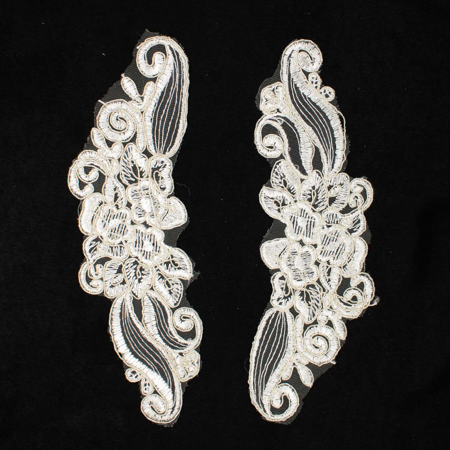 Gold & White Flower Embroidered Lace Applique Motif Design-MOT-U