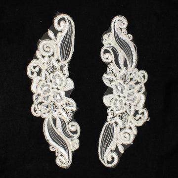 Gold & White Flower Embroidered Lace Applique Motif Design-MOT-U