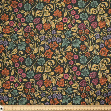 Maurice Style Collection #14 Multi Colour Floral Vines on Dark Green Cotton Prints
