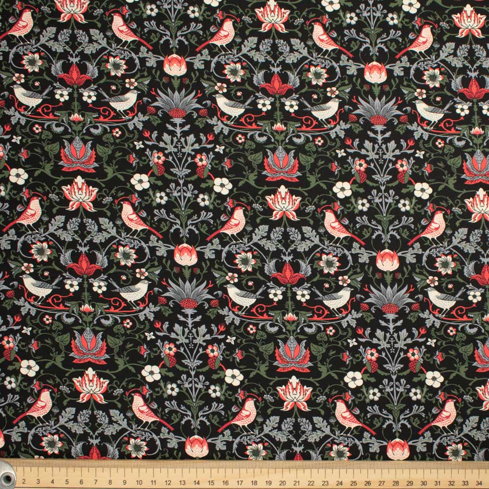Maurice Style Collection #01 Red Birds & Floral on Black Cotton Prints