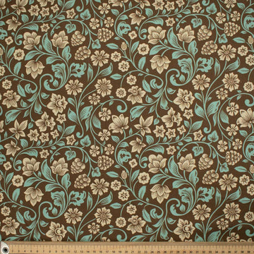 Maurice Style Collection #11 Cream & Turquoise Floral Vines on Brown Cotton Prints
