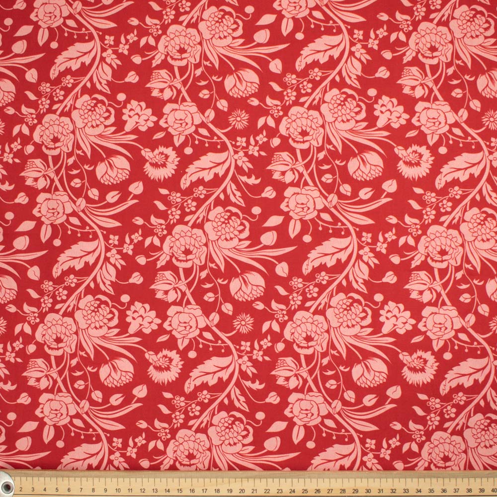 Maurice Style Collection #08 Pink Floral Vines on Red Cotton Prints
