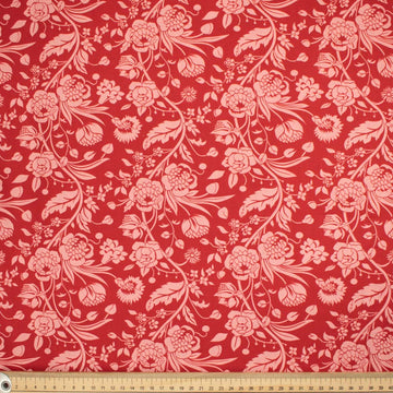 Maurice Style Collection #08 Pink Floral Vines on Red Cotton Prints