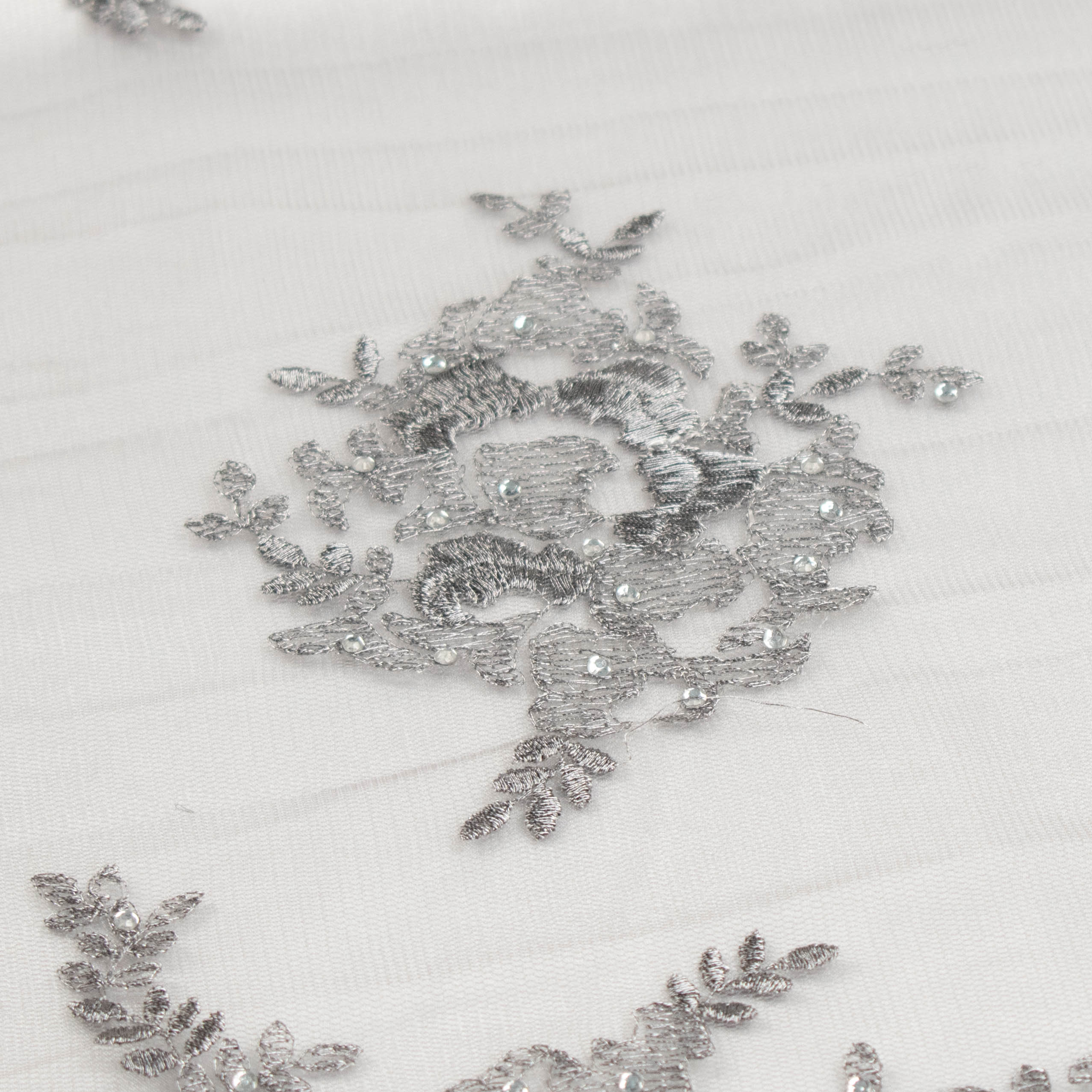 Metallic Diamante Embroidery Lace Grey