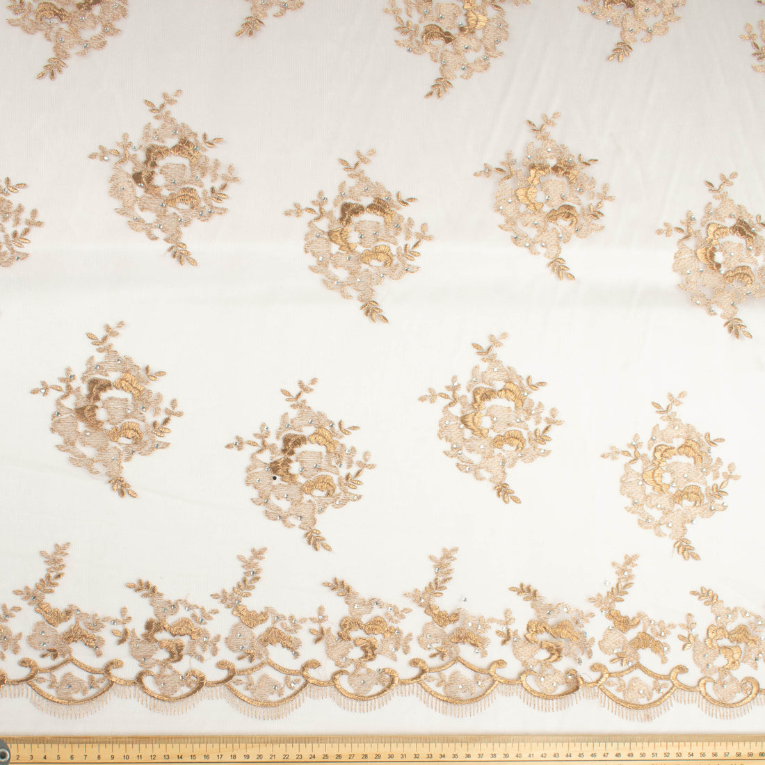 Metallic Diamante Embroidery Lace Gold