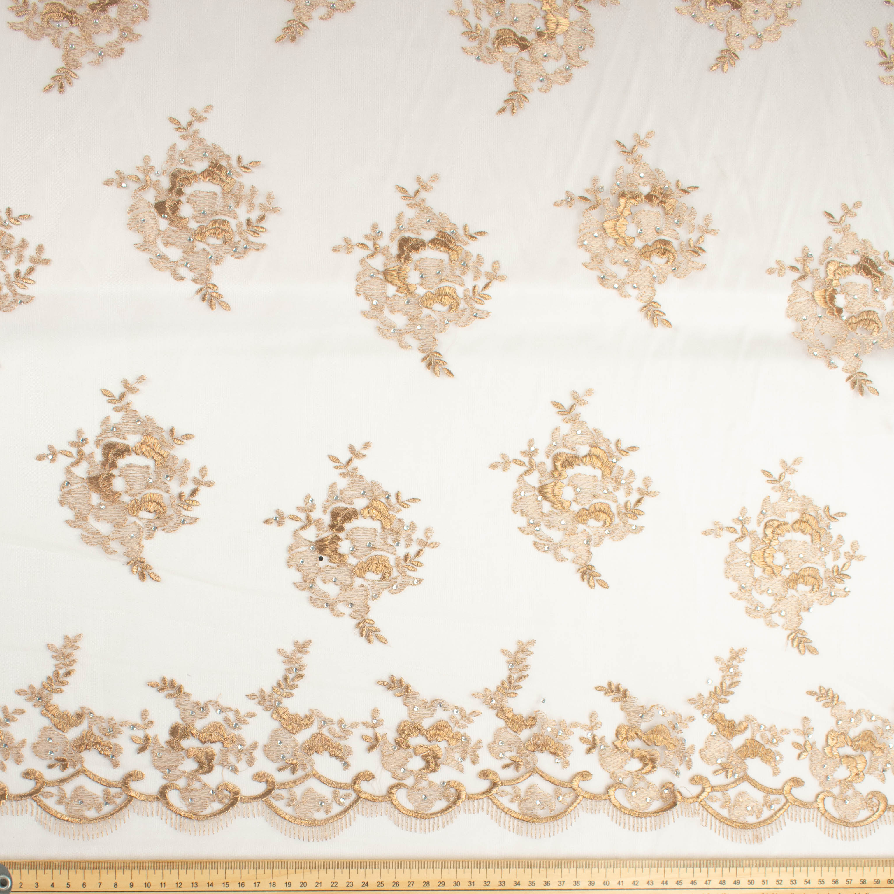 Metallic Diamante Embroidery Lace Gold