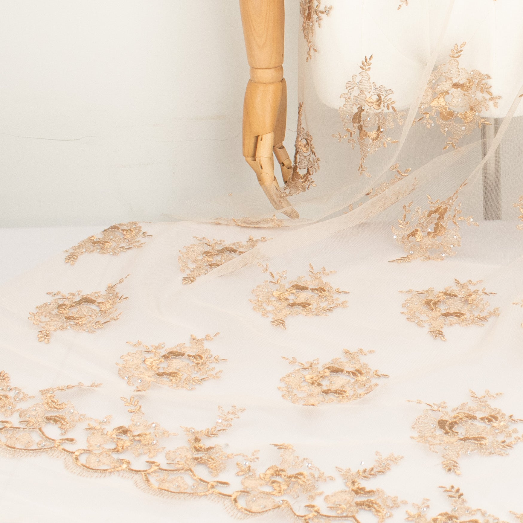 Metallic Diamante Embroidery Lace Gold