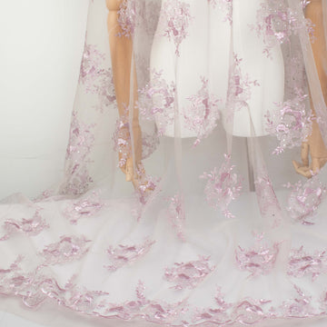 Metallic Diamante Embroidery Lace Lilac