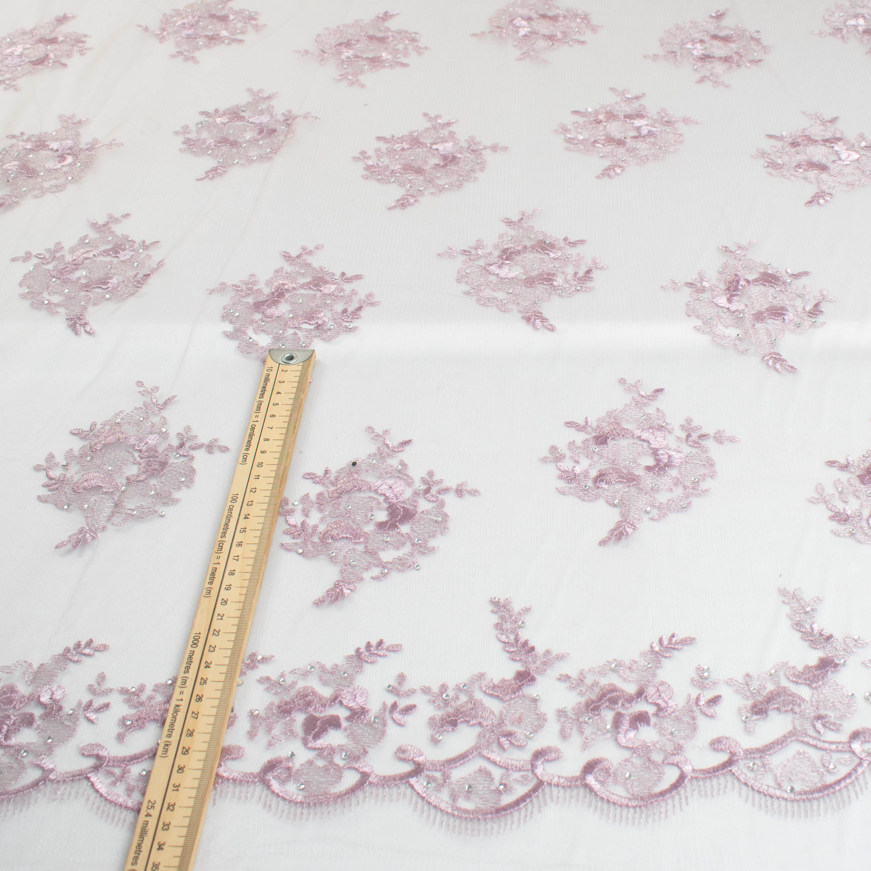 Metallic Diamante Embroidery Lace Lilac