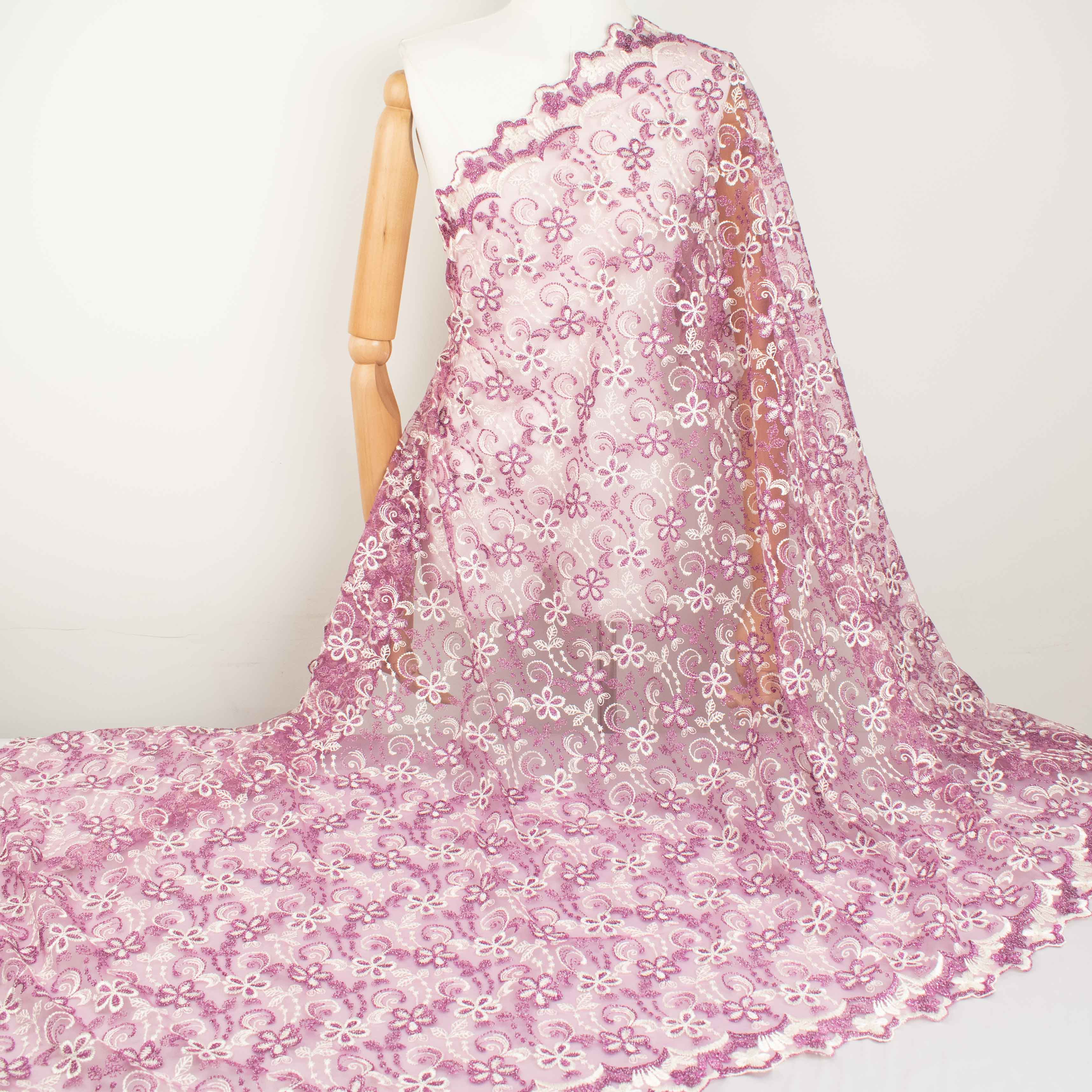 Metallic Floral Lace Design-1 Purple