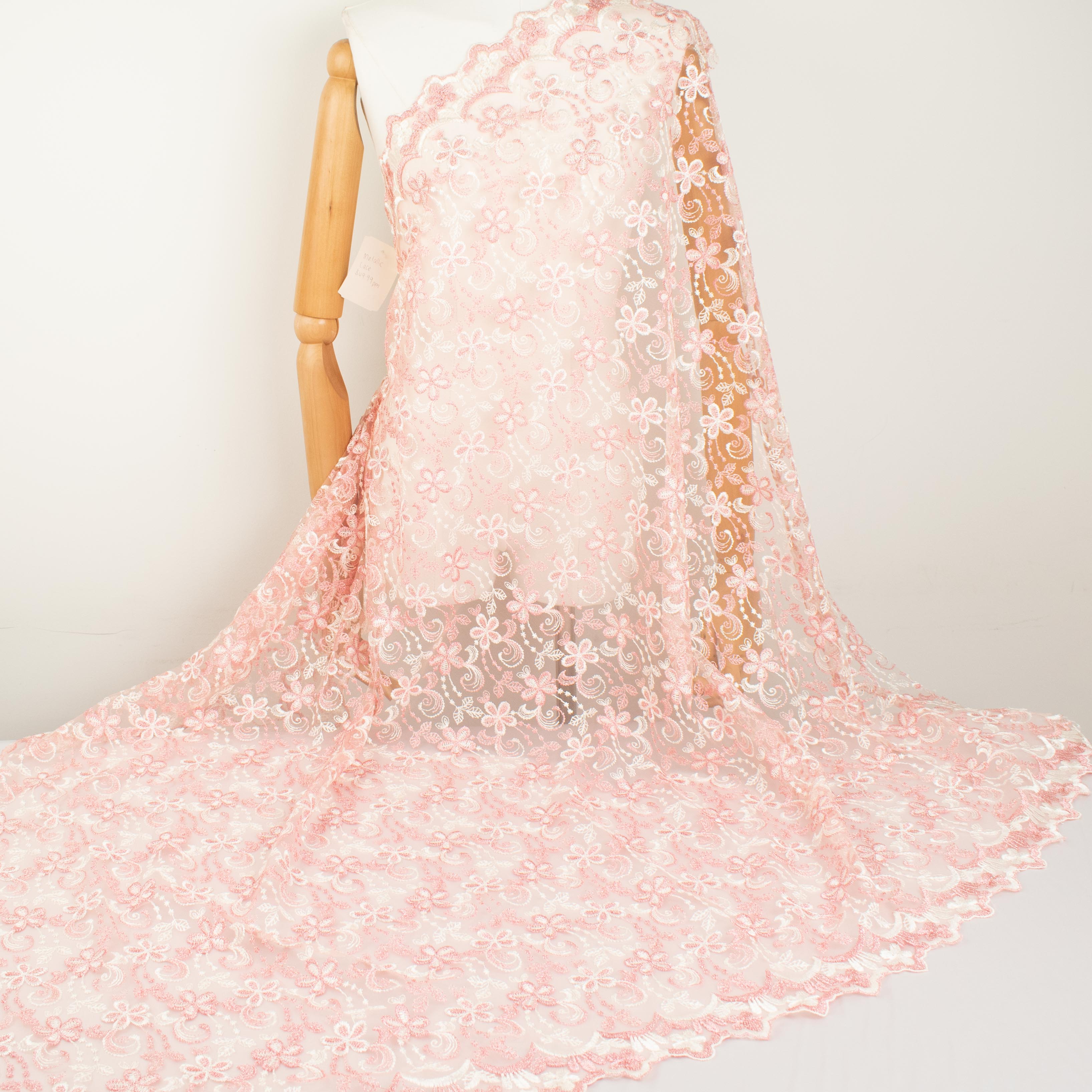 Metallic Floral Lace Design-1 Baby Pink