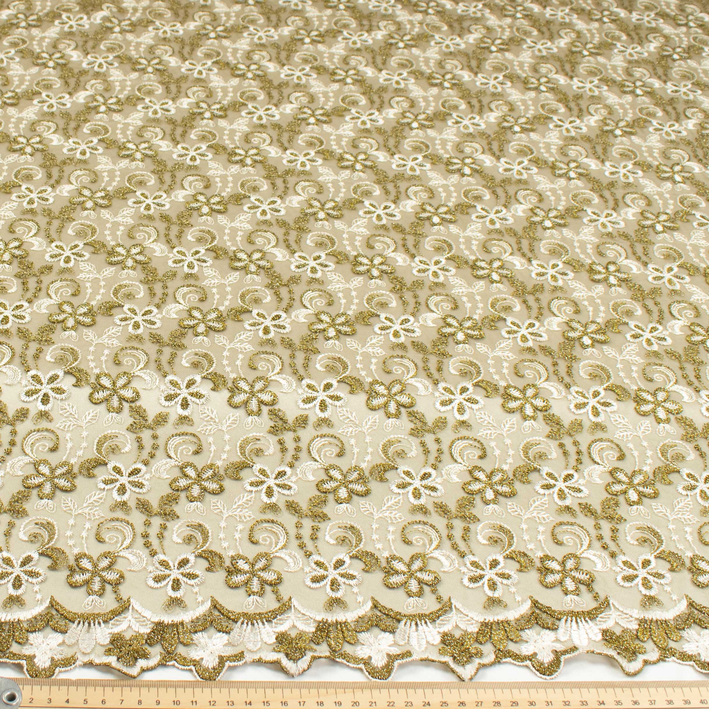Metallic Floral Lace Design-1 Olive Green