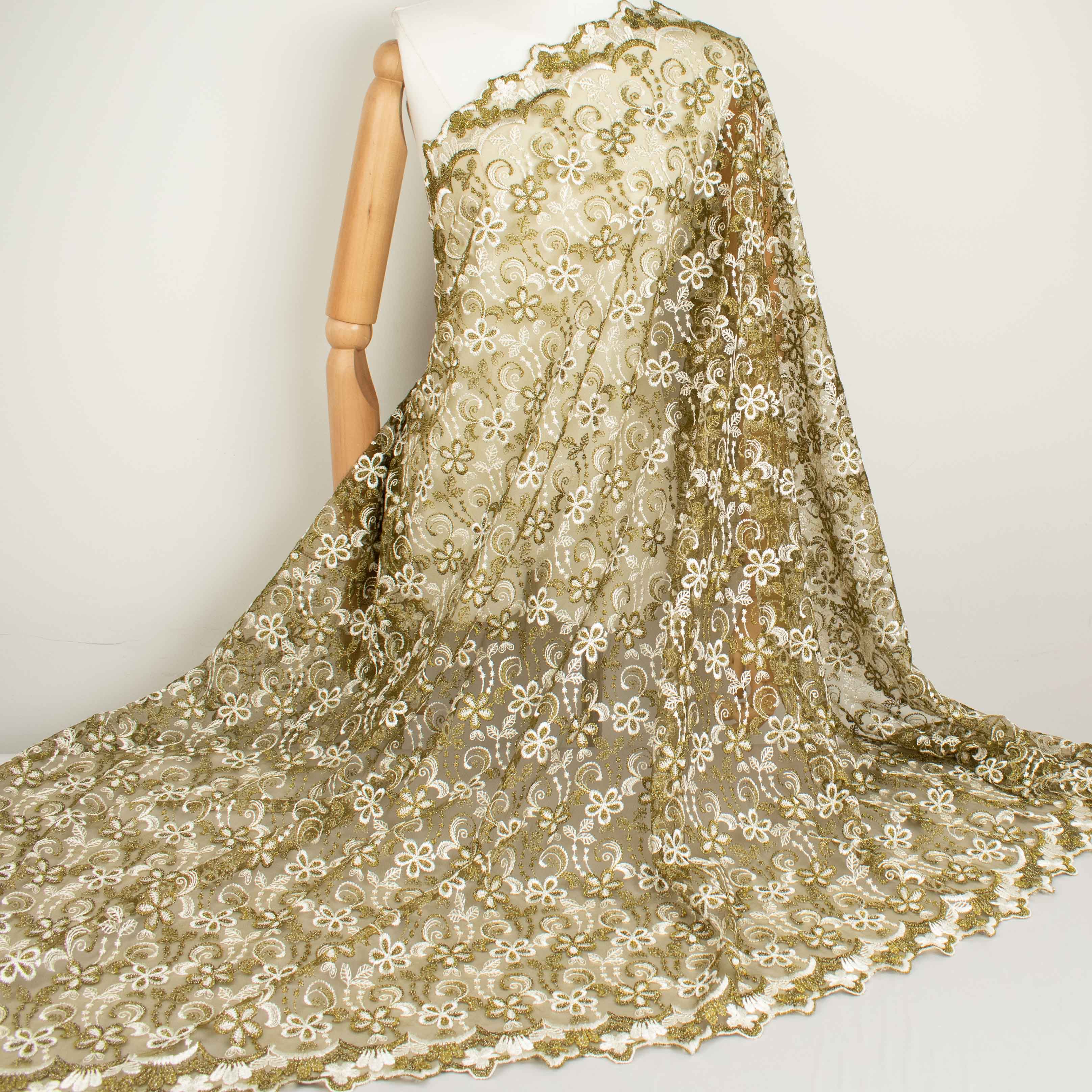 Metallic Floral Lace Design-1 Olive Green