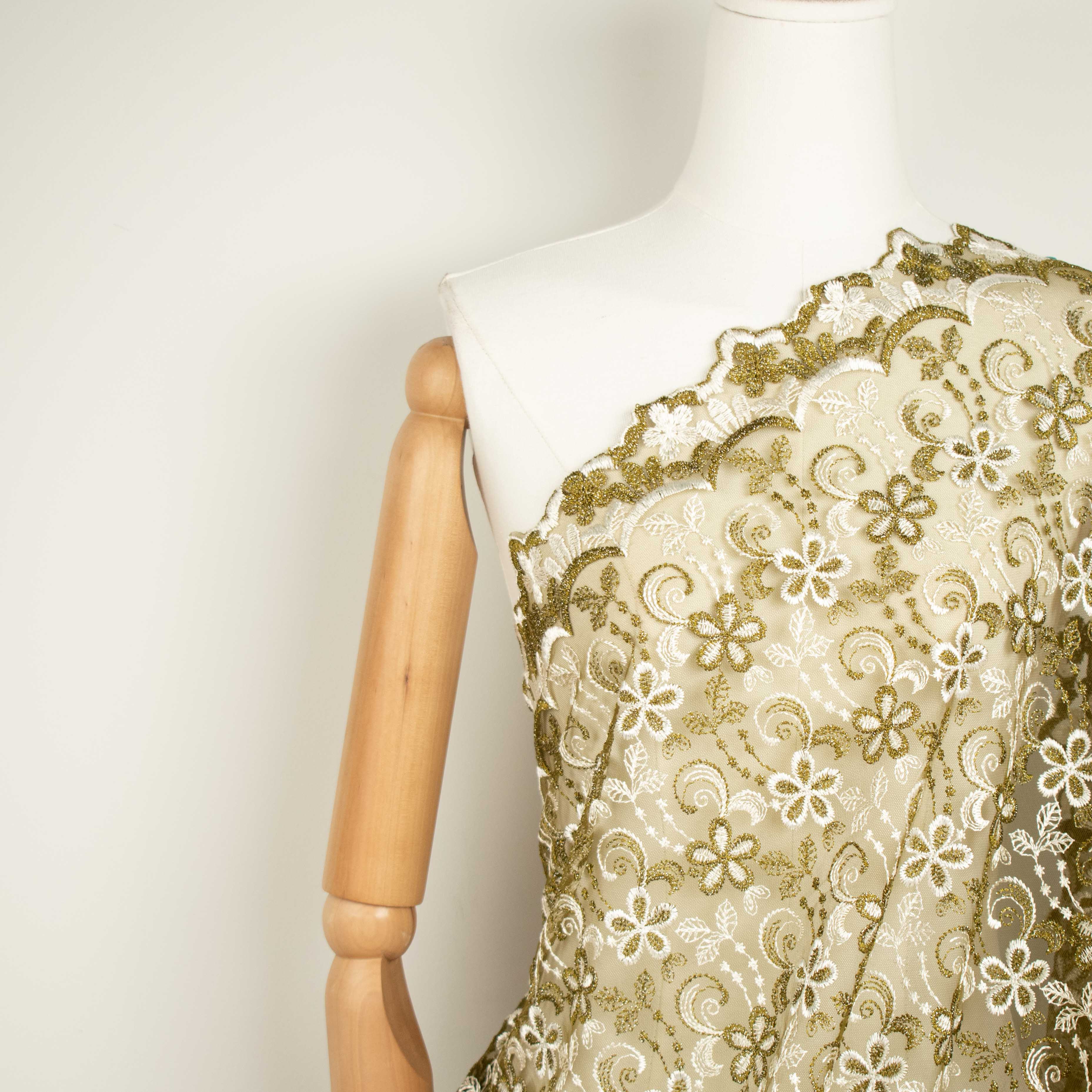 Metallic Floral Lace Design-1 Olive Green