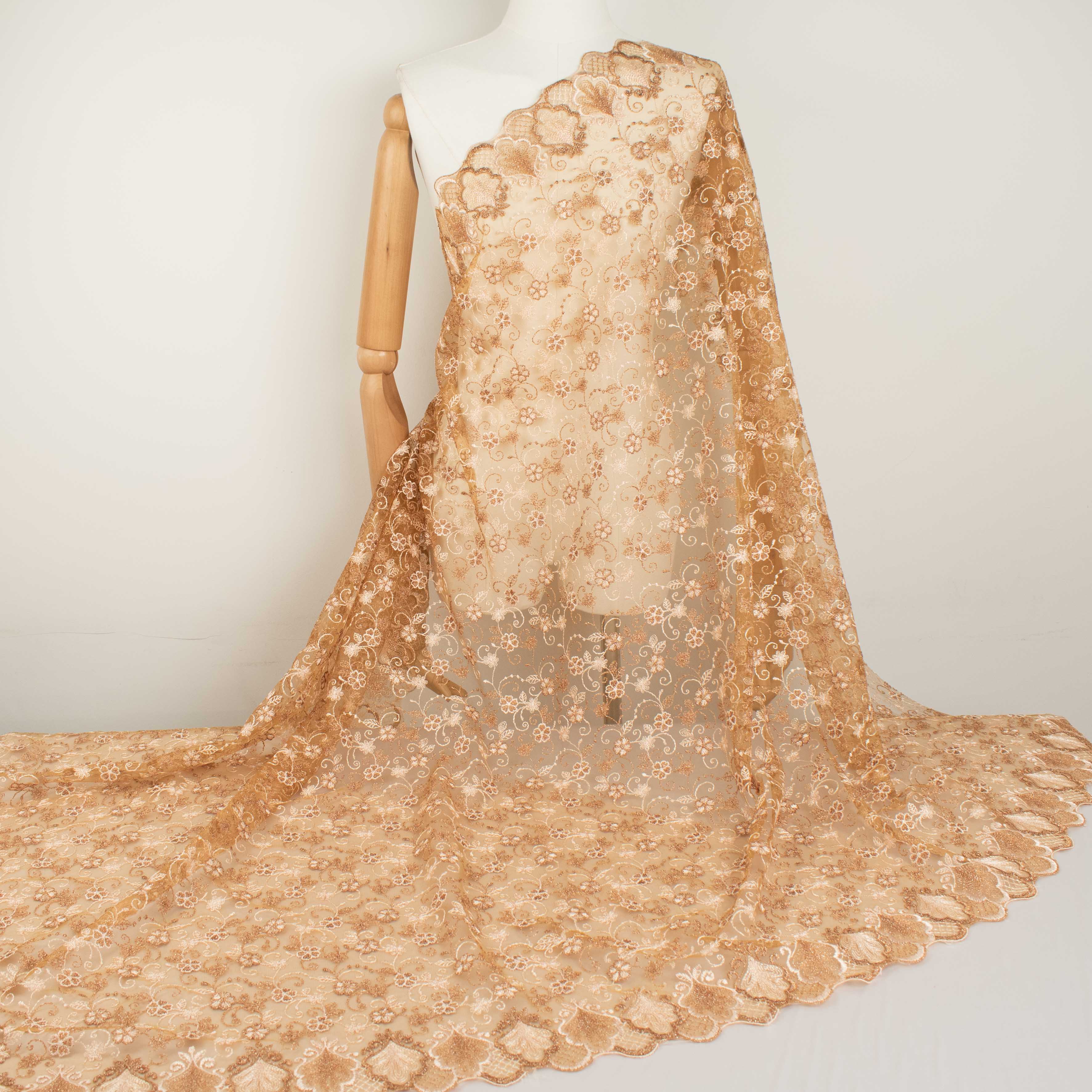 Metallic Floral Lace Design-2 Brown