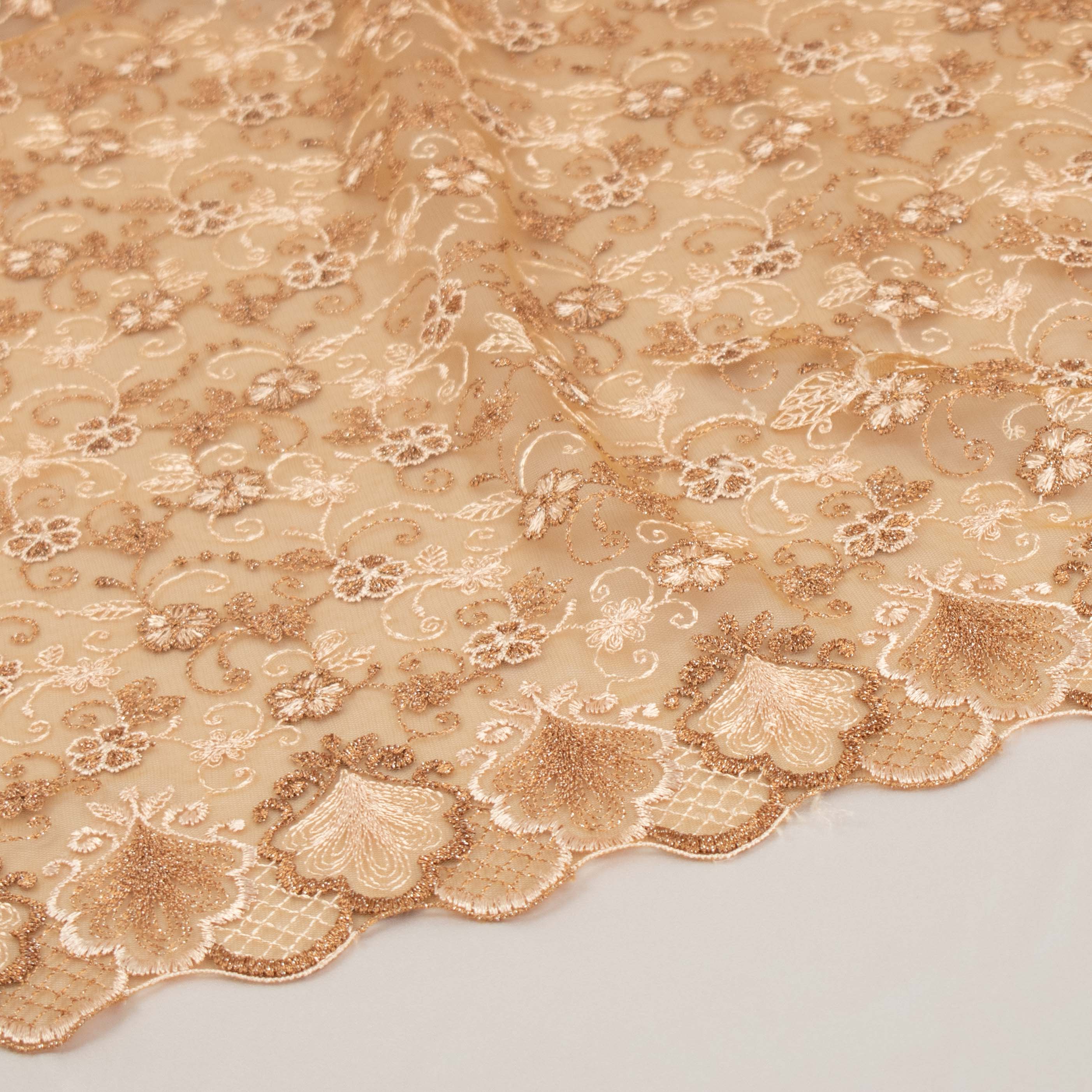Metallic Floral Lace Design-2 Brown