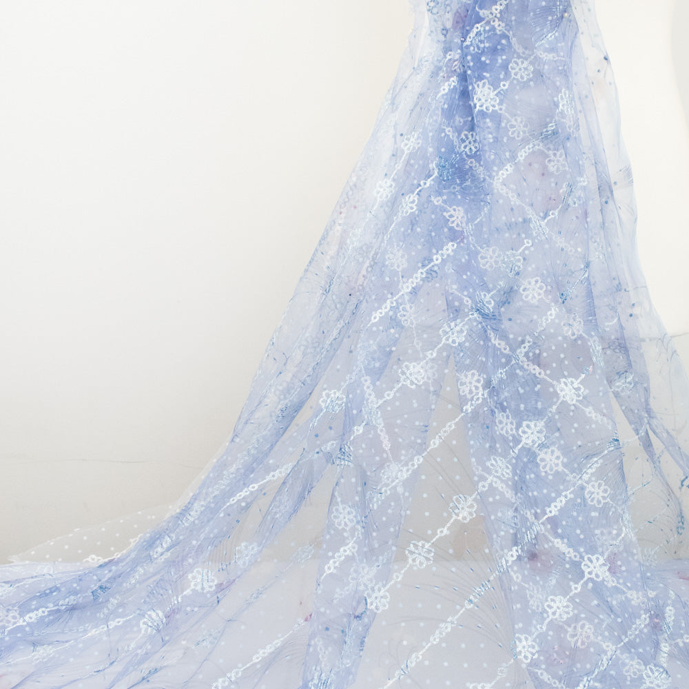Metallic Flower Vines Embroidered Lace Mesh