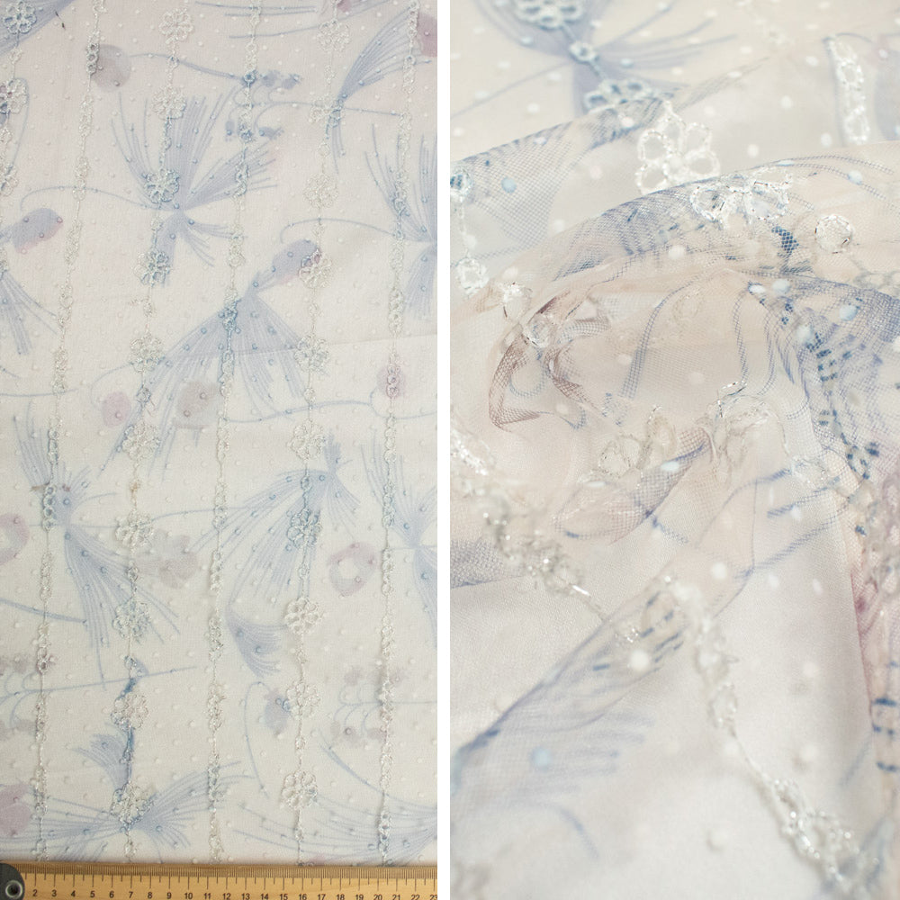 Metallic Flower Vines Embroidered Lace Mesh