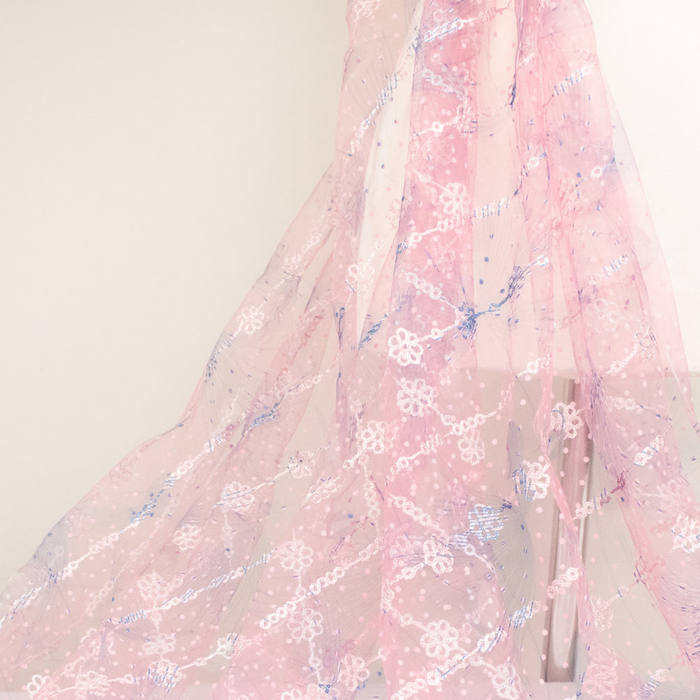 Metallic Flower Vines Embroidered Lace Mesh