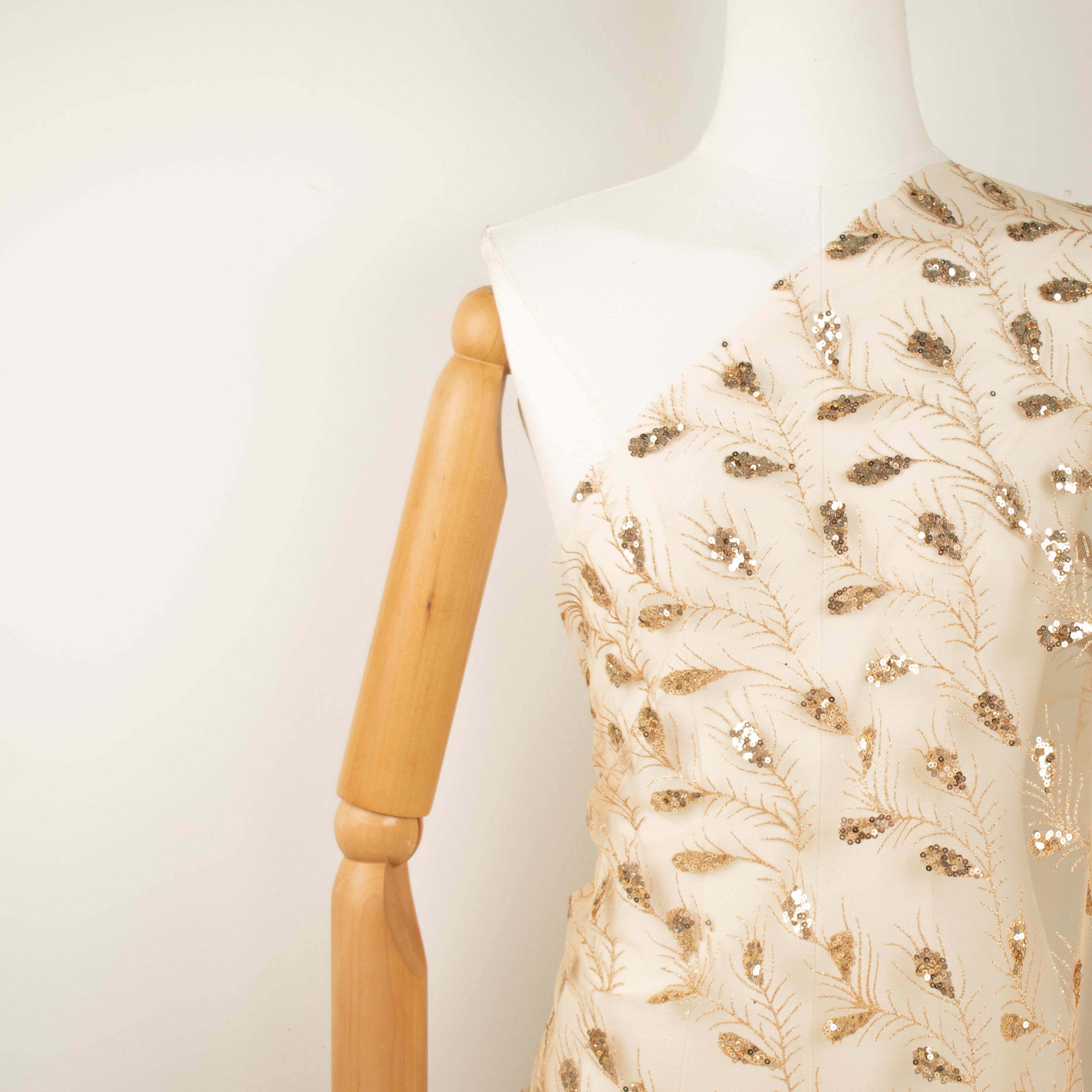 Metallic Glitter Sequin Mesh Lace Design-Gold 3