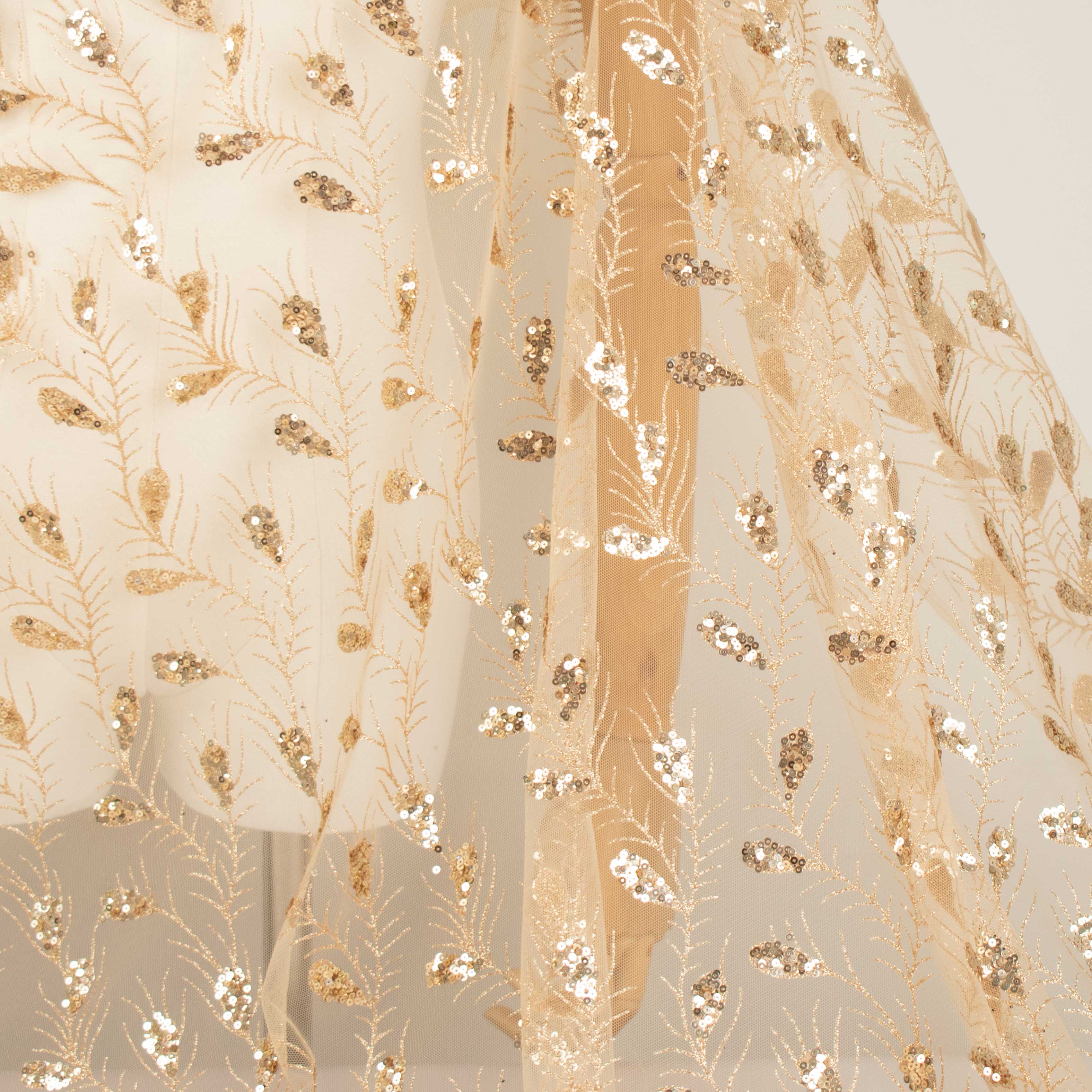 Metallic Glitter Sequin Mesh Lace Design-Gold 3