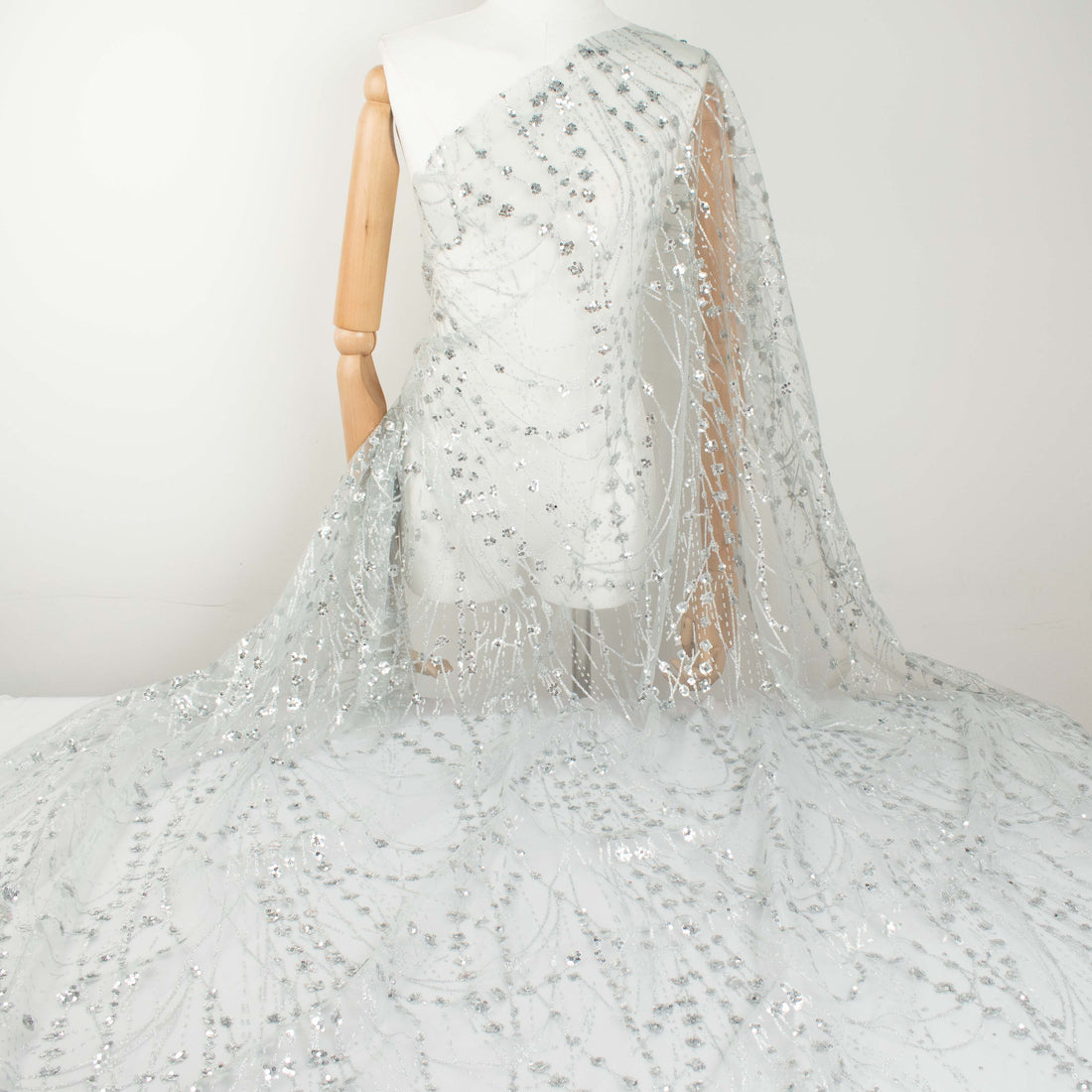 Metallic Glitter Sequin Mesh Lace Design-Silver 1