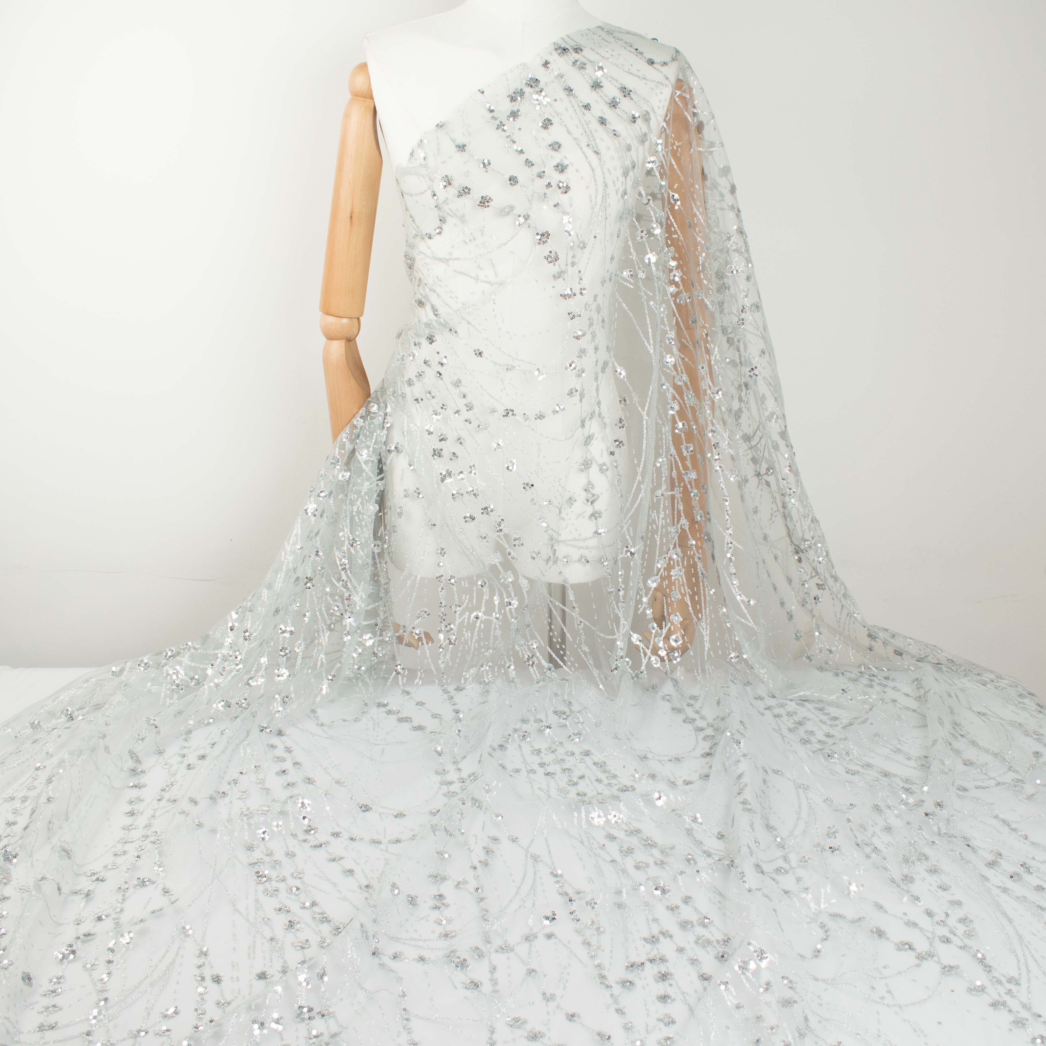 Metallic Glitter Sequin Mesh Lace Design-Silver 1