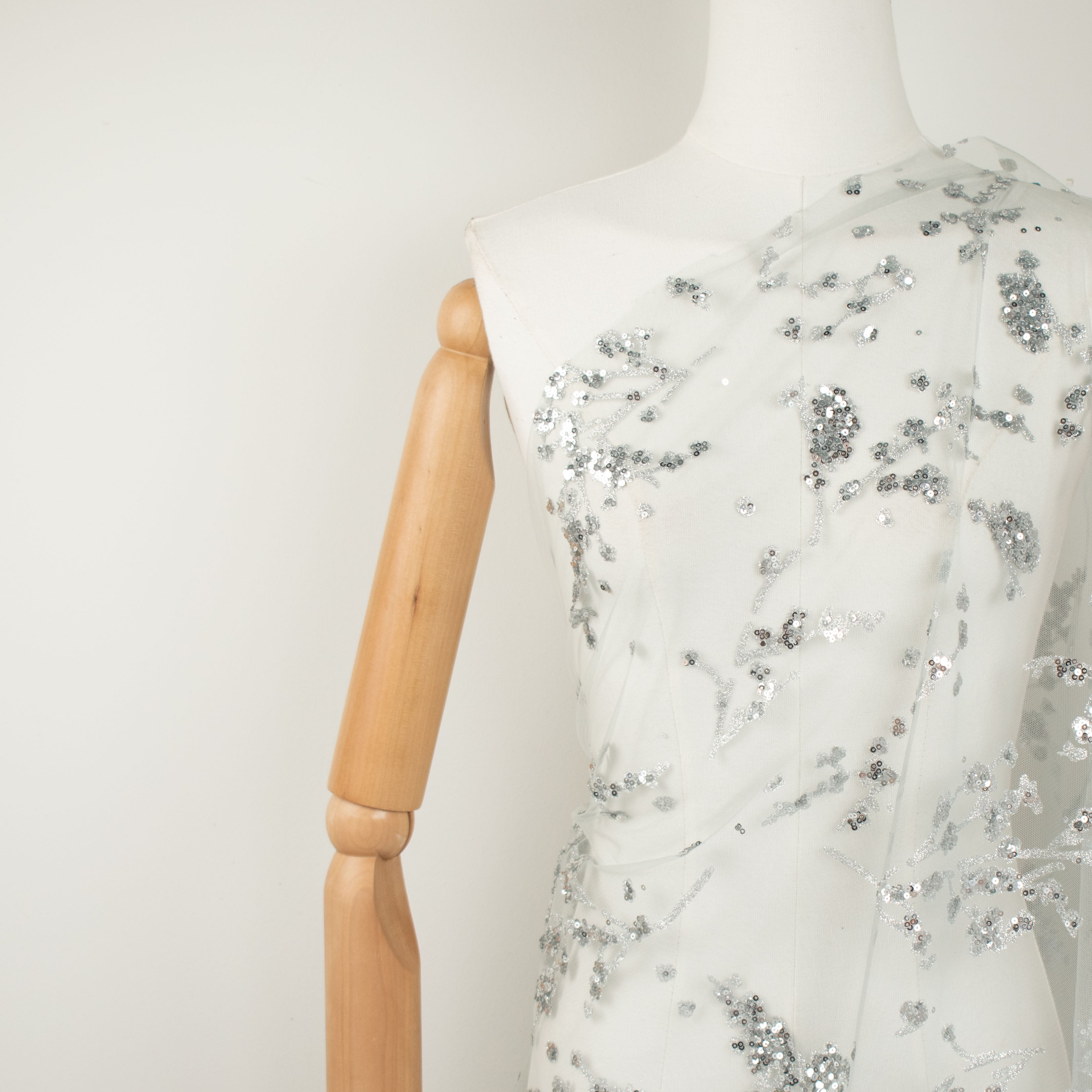 Metallic Glitter Sequin Mesh Lace Design-Silver 1