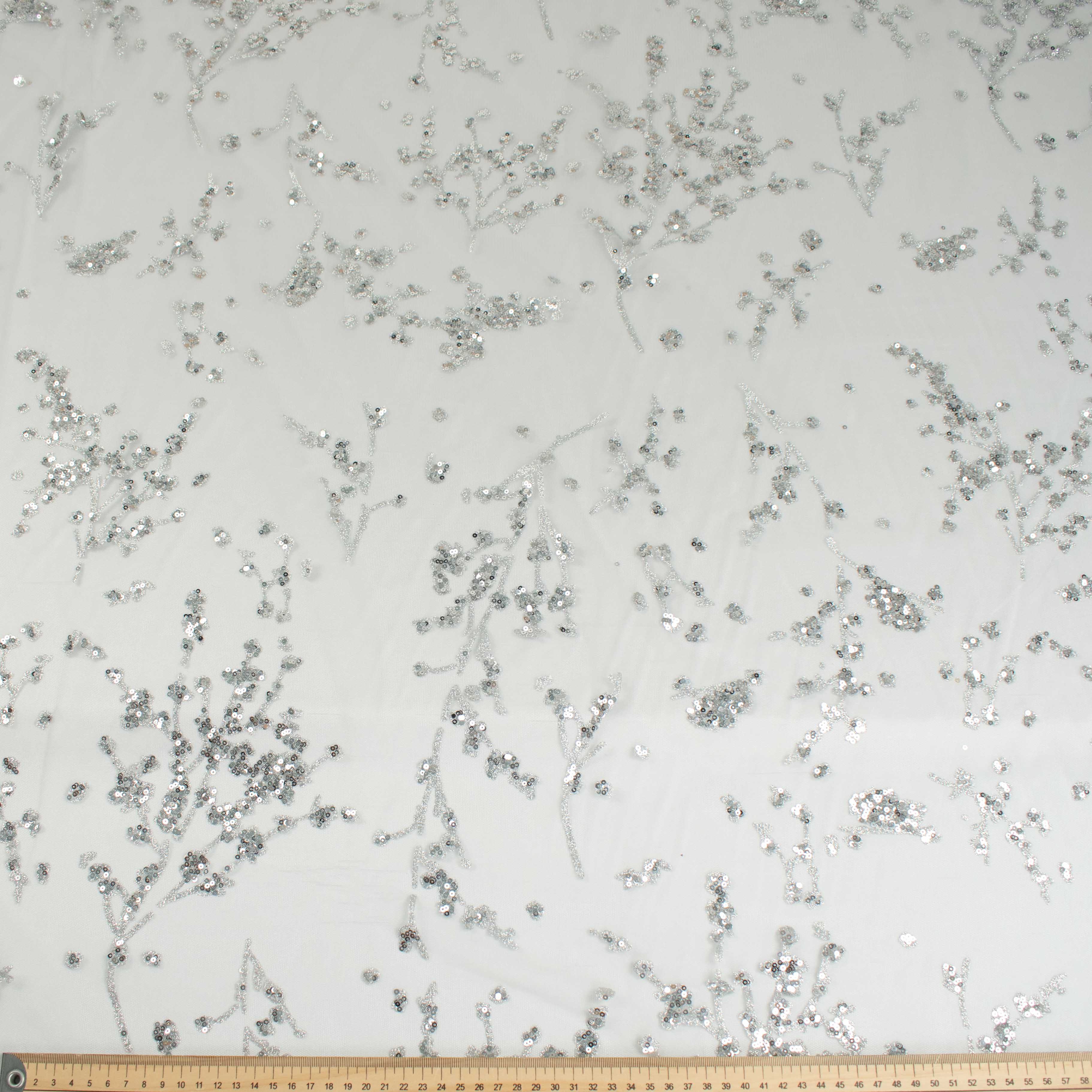 Metallic Glitter Sequin Mesh Lace Design-Silver 1