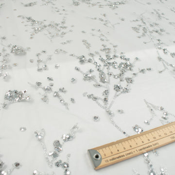 Metallic Glitter Sequin Mesh Lace Design-Silver 1