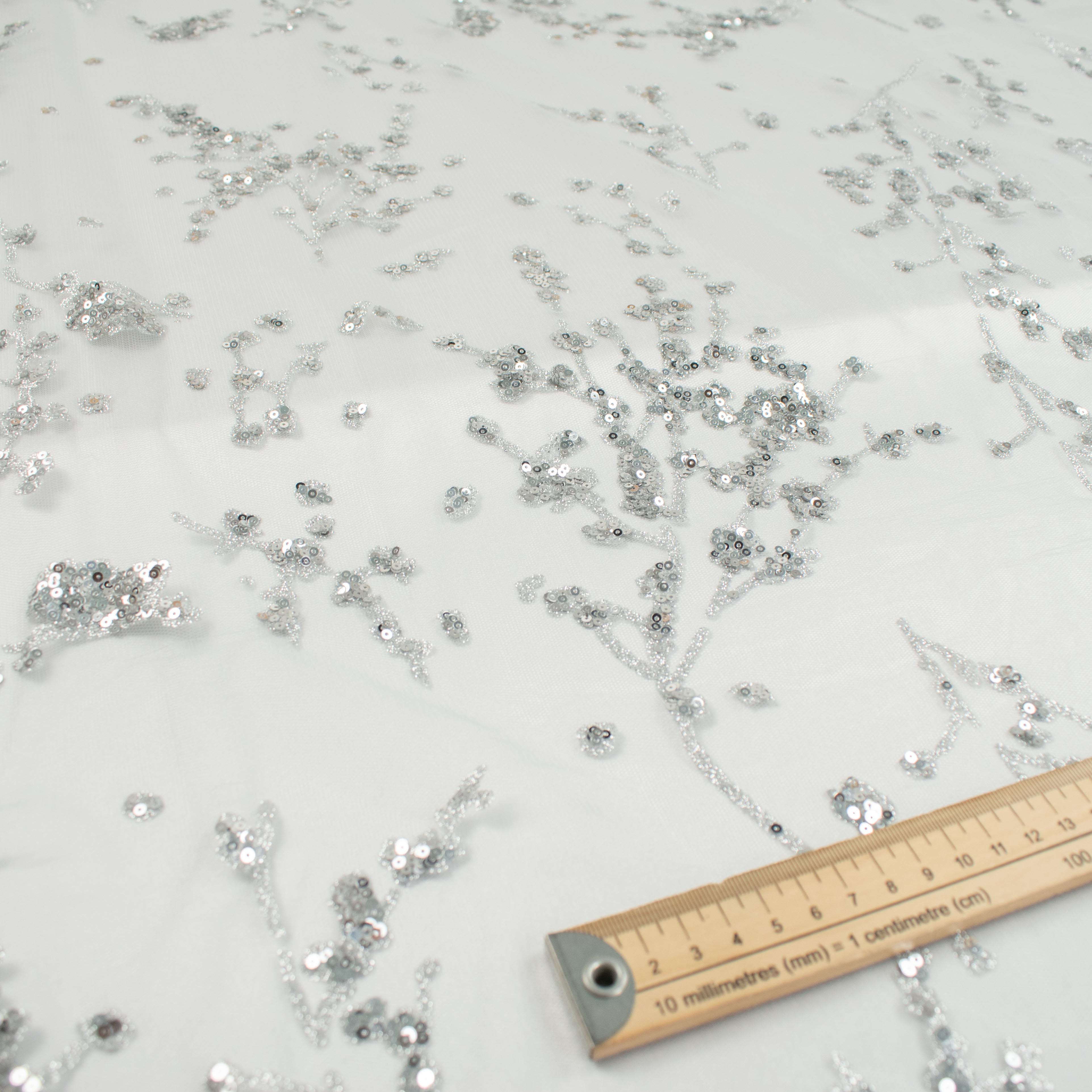 Metallic Glitter Sequin Mesh Lace Design-Silver 1