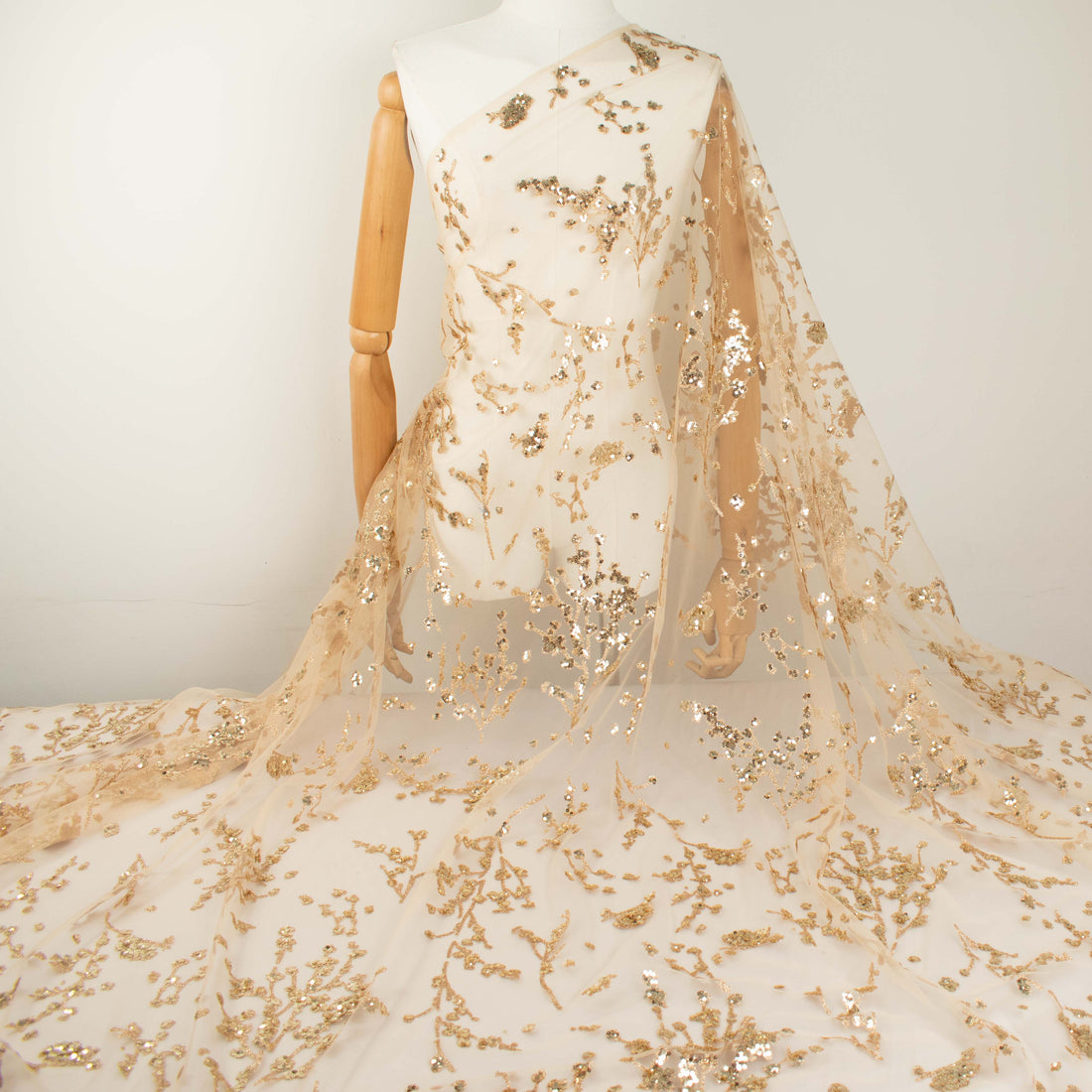 Metallic Glitter Sequin Mesh Lace Design-Gold 1